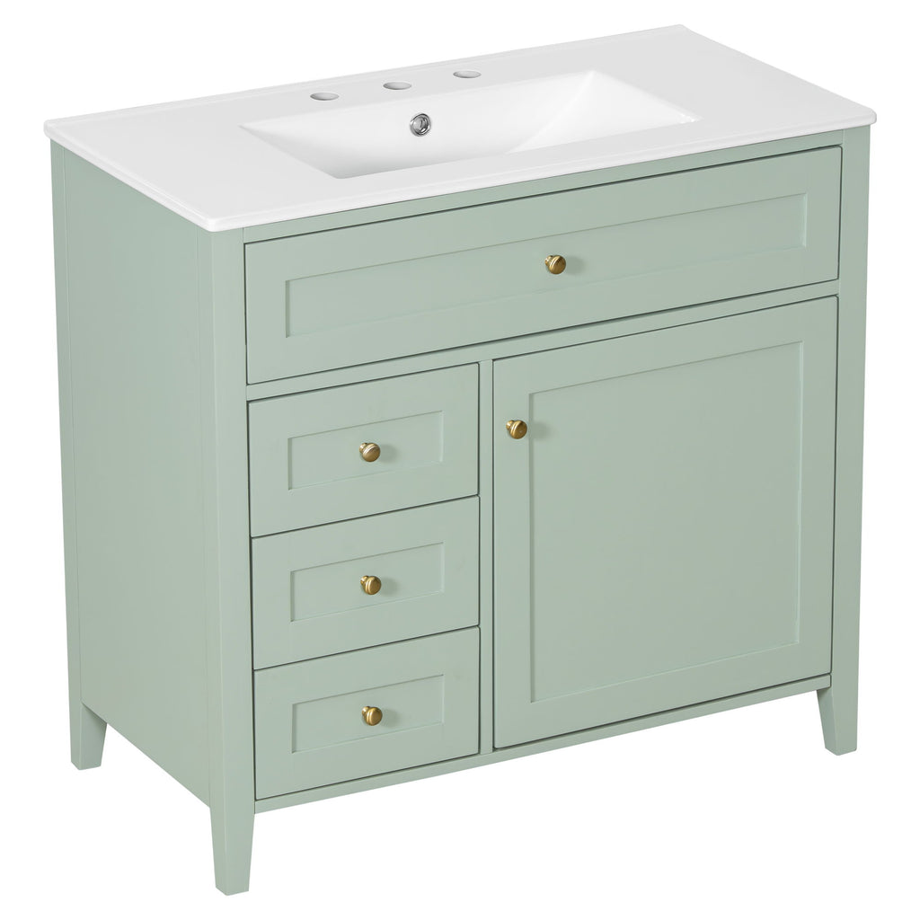 Bathroom Vanity With Sink, 3 Drawers & Cabinet With Adjustable Shelves