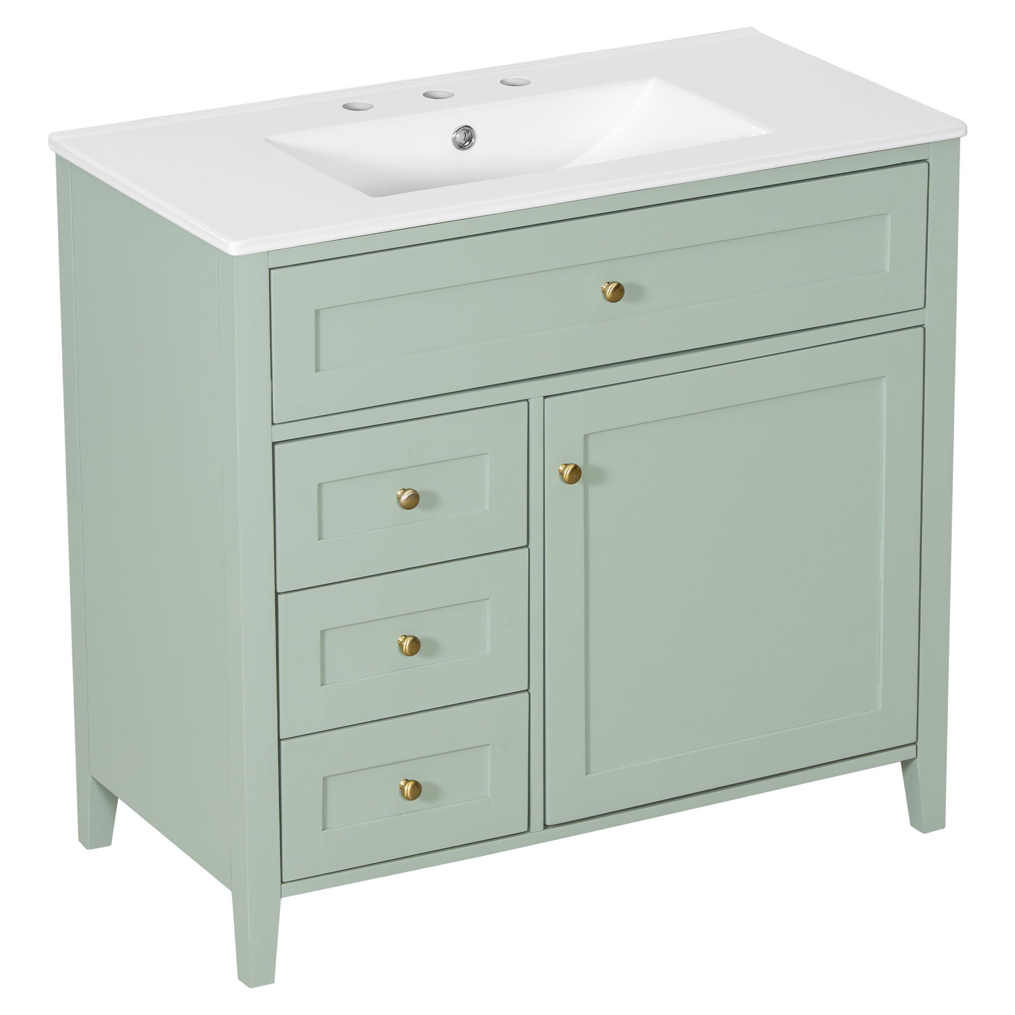 Bathroom Vanity With Sink, 3 Drawers & Cabinet With Adjustable Shelves