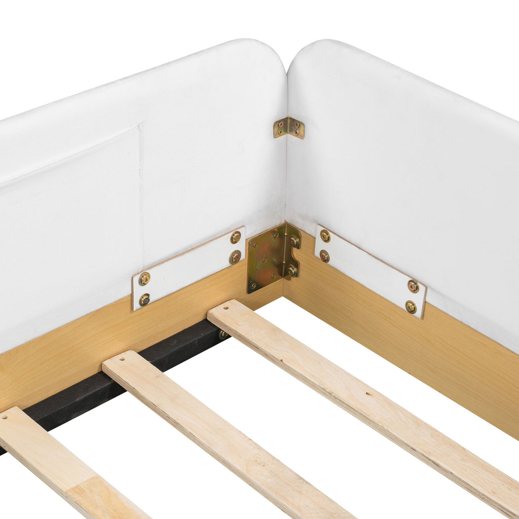 Twin Upholstered Platform Bed With Guardrail And Storage Bags - Natural