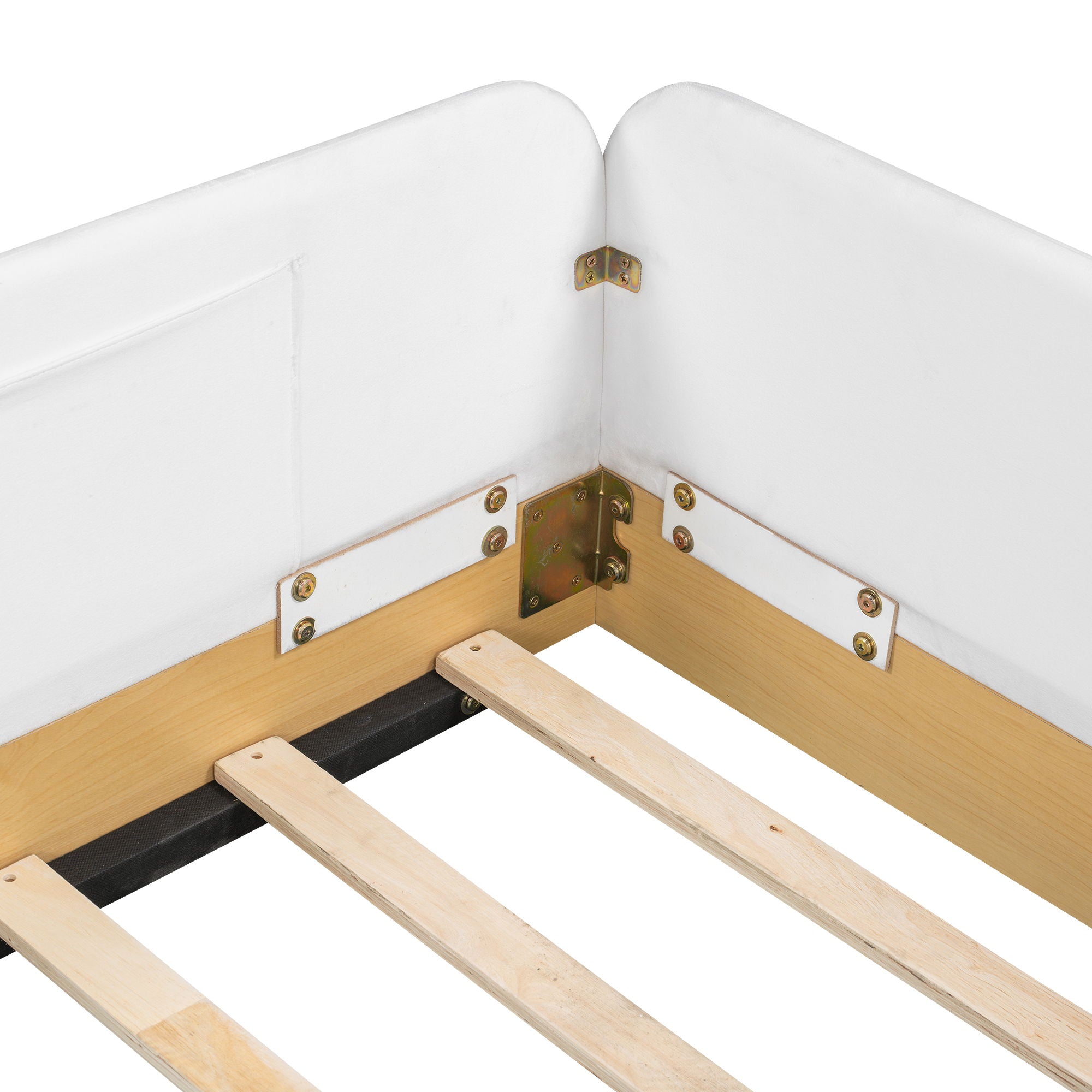 Twin Upholstered Platform Bed With Guardrail And Storage Bags - Natural
