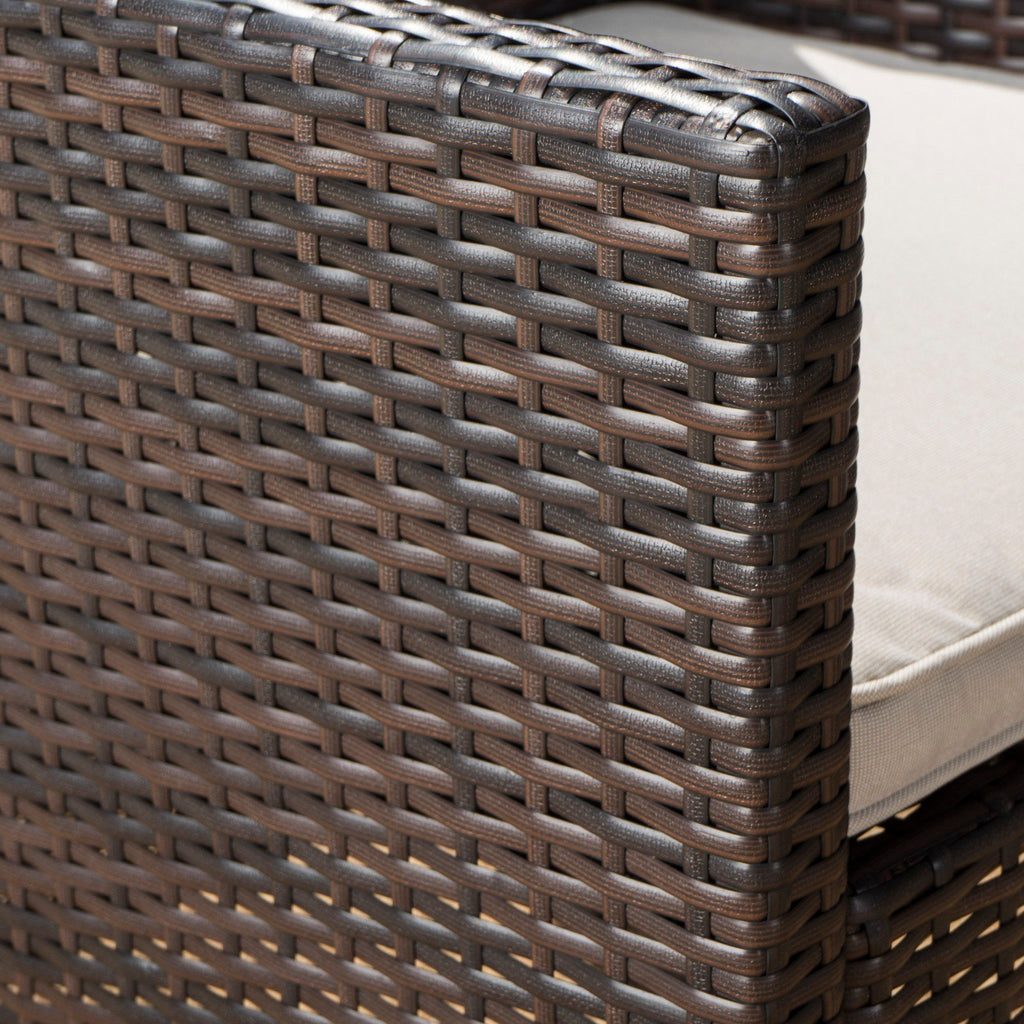 Outdoor Rattan Dining Chair With Straight Legs And Sloped Arms