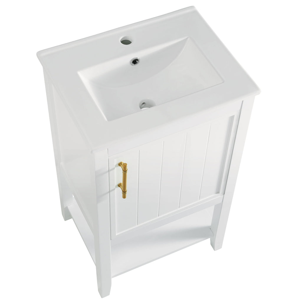 Modern Bathroom Vanity With Sink, Soft-Closing Door And Open Shelf