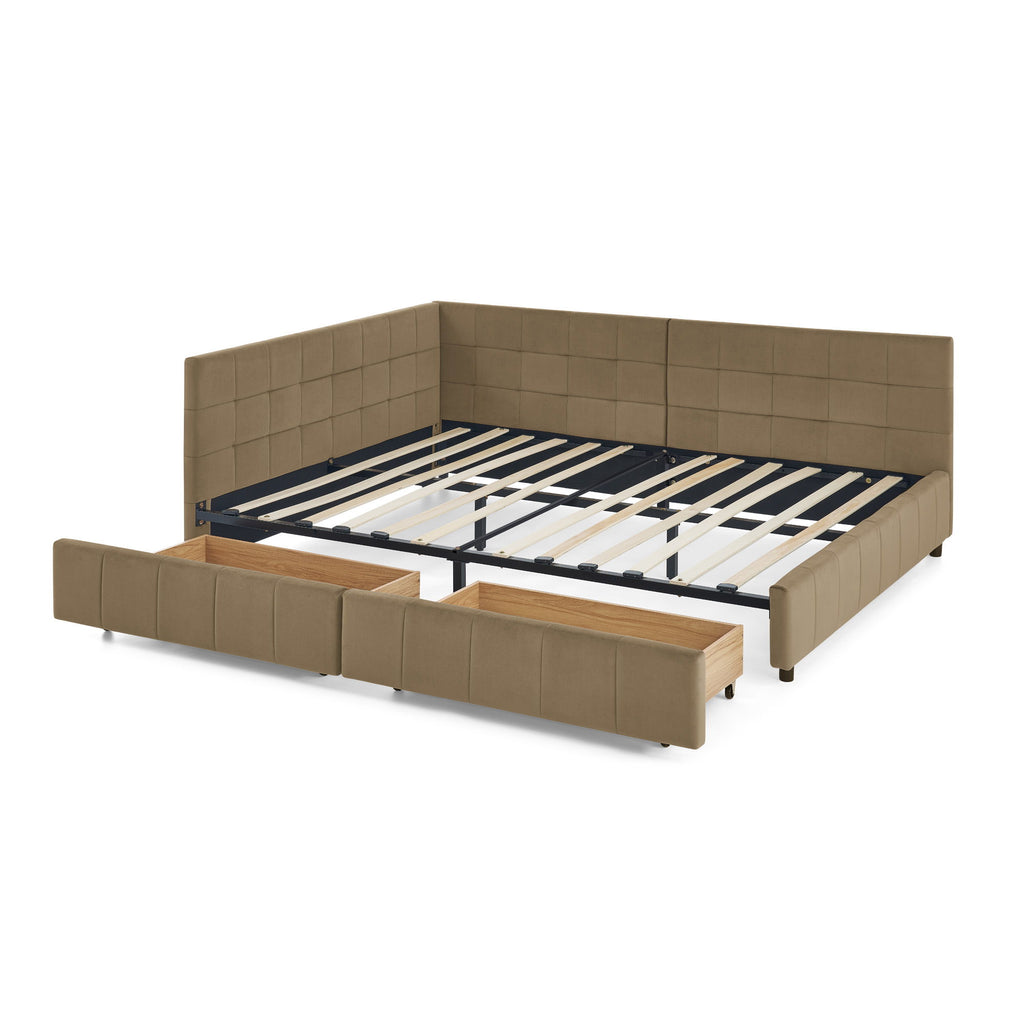 Storage Upholstered Tufted Bed Frame With Backrest And Armrests