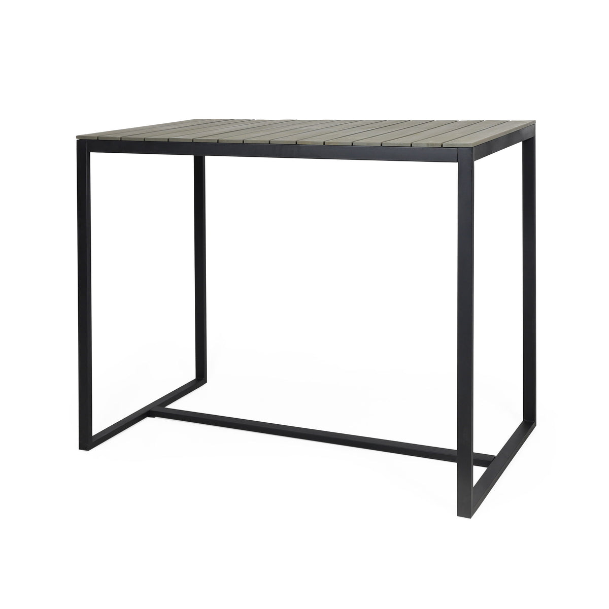 Ernesto - Outdoor Industrial Acacia Wood Bar Table With Metal Frame - Gray / Black