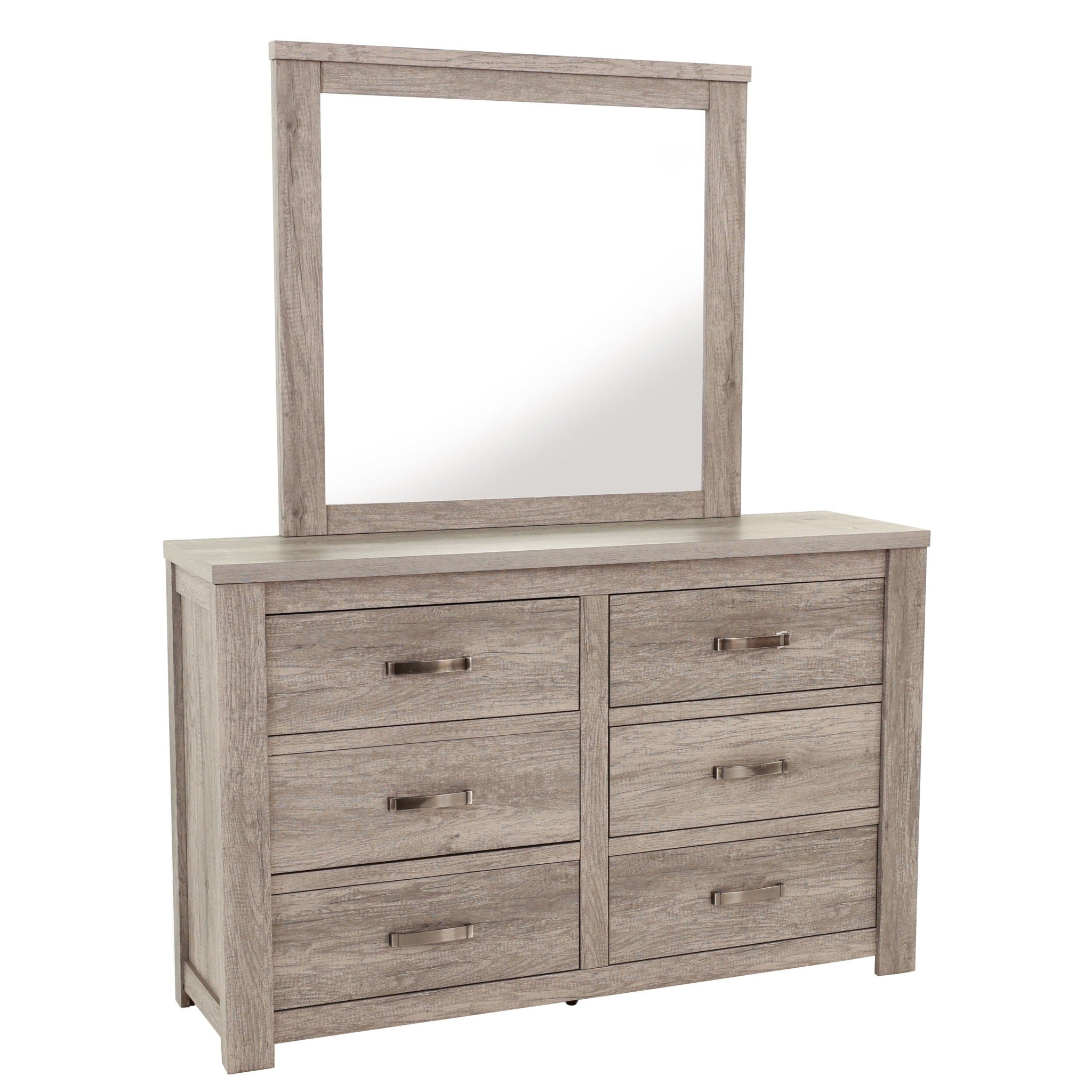 1 Piece Dresser With Handles, 6 Drawers - Light Gray