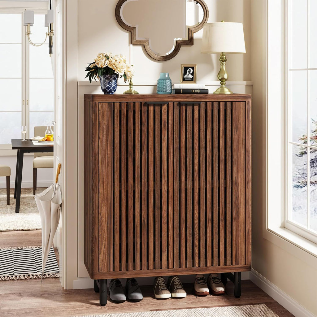 6 Tier Shoe Cabinet With Louvered Doors