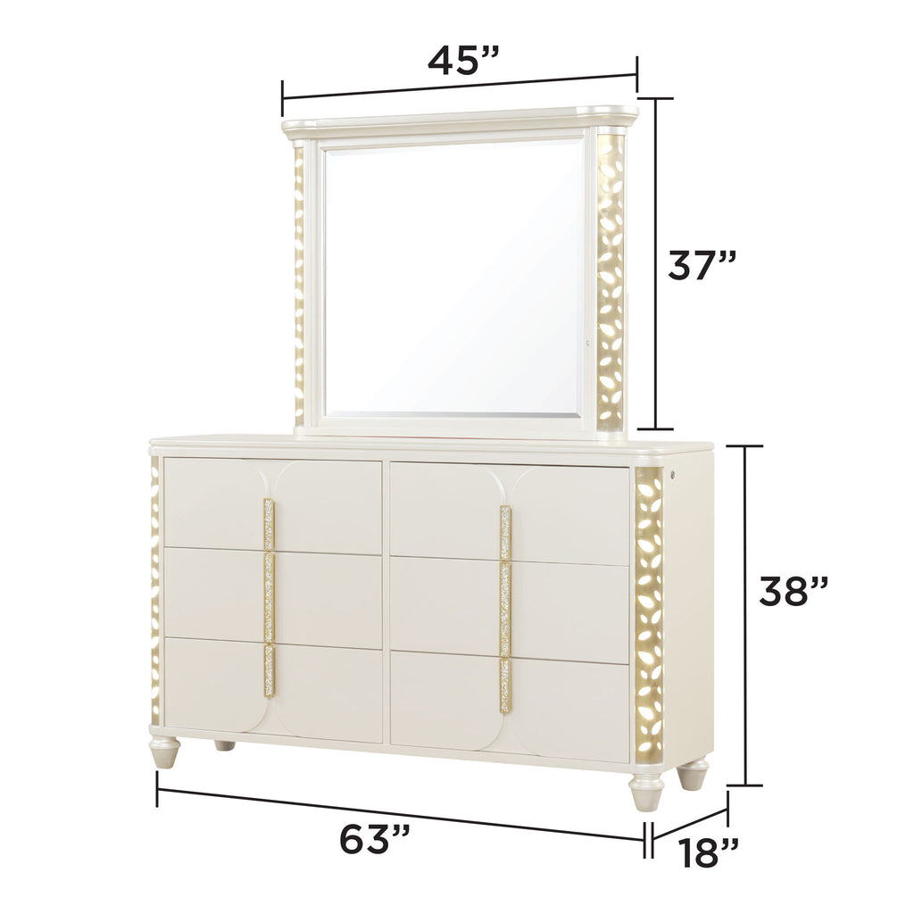 Cinderella - Dresser With LED Accents And 6 Storage Drawers (Mirror Not Included) - Beige