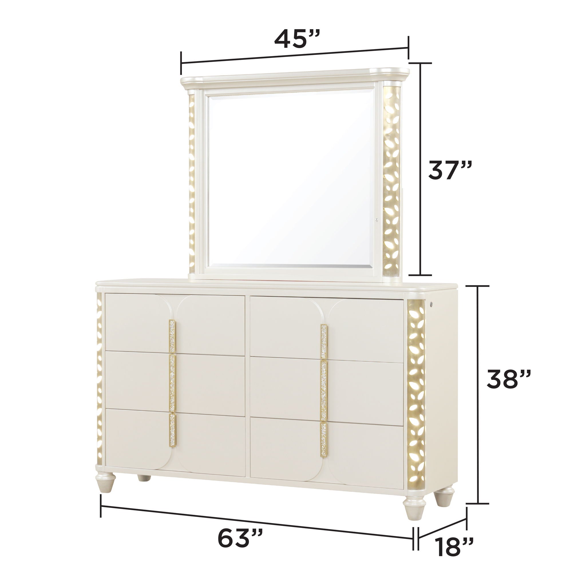 Cinderella - Dresser With LED Accents And 6 Storage Drawers (Mirror Not Included) - Beige