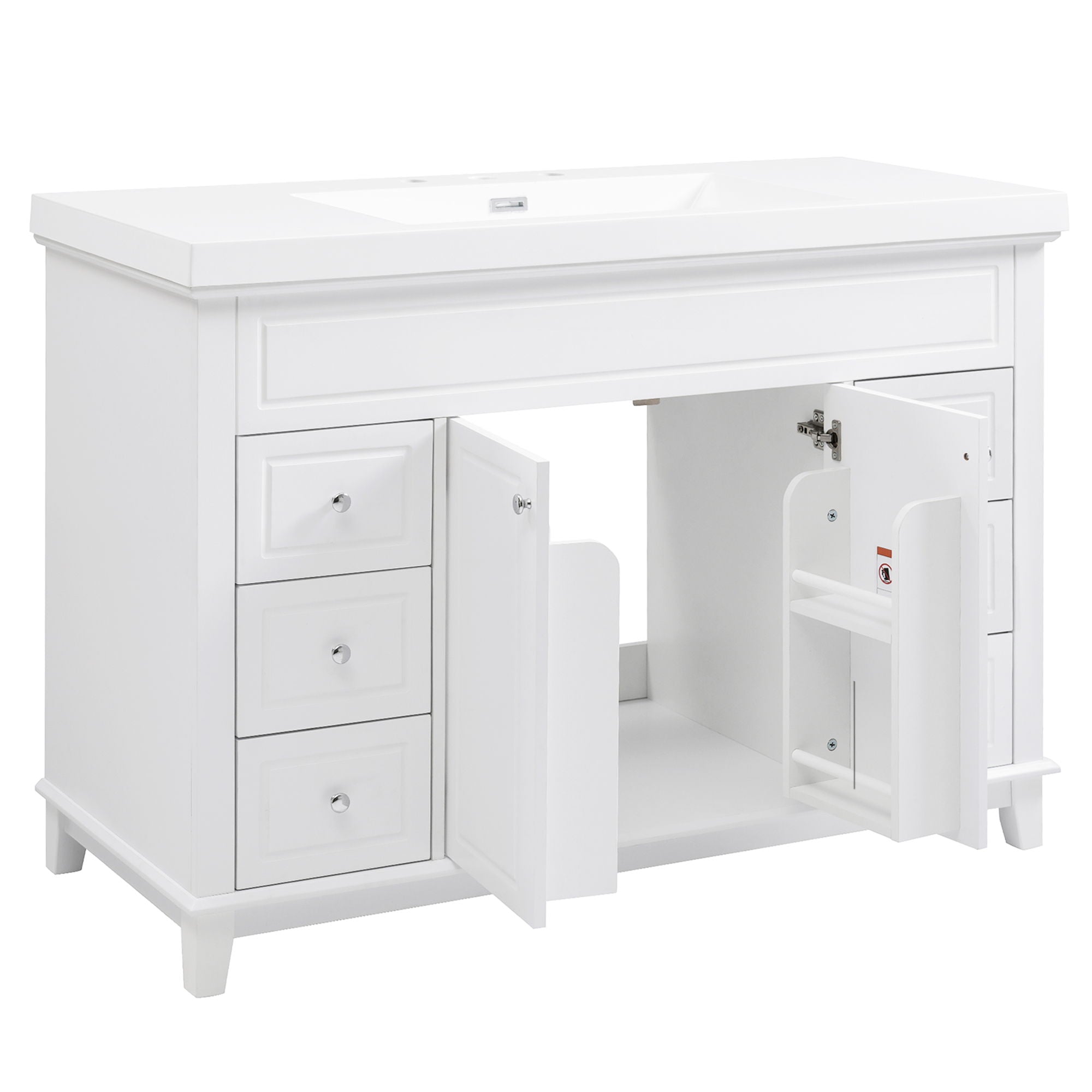 Bathroom Vanity & Sink, 6 Soft Close Drawers & Double Doors - White