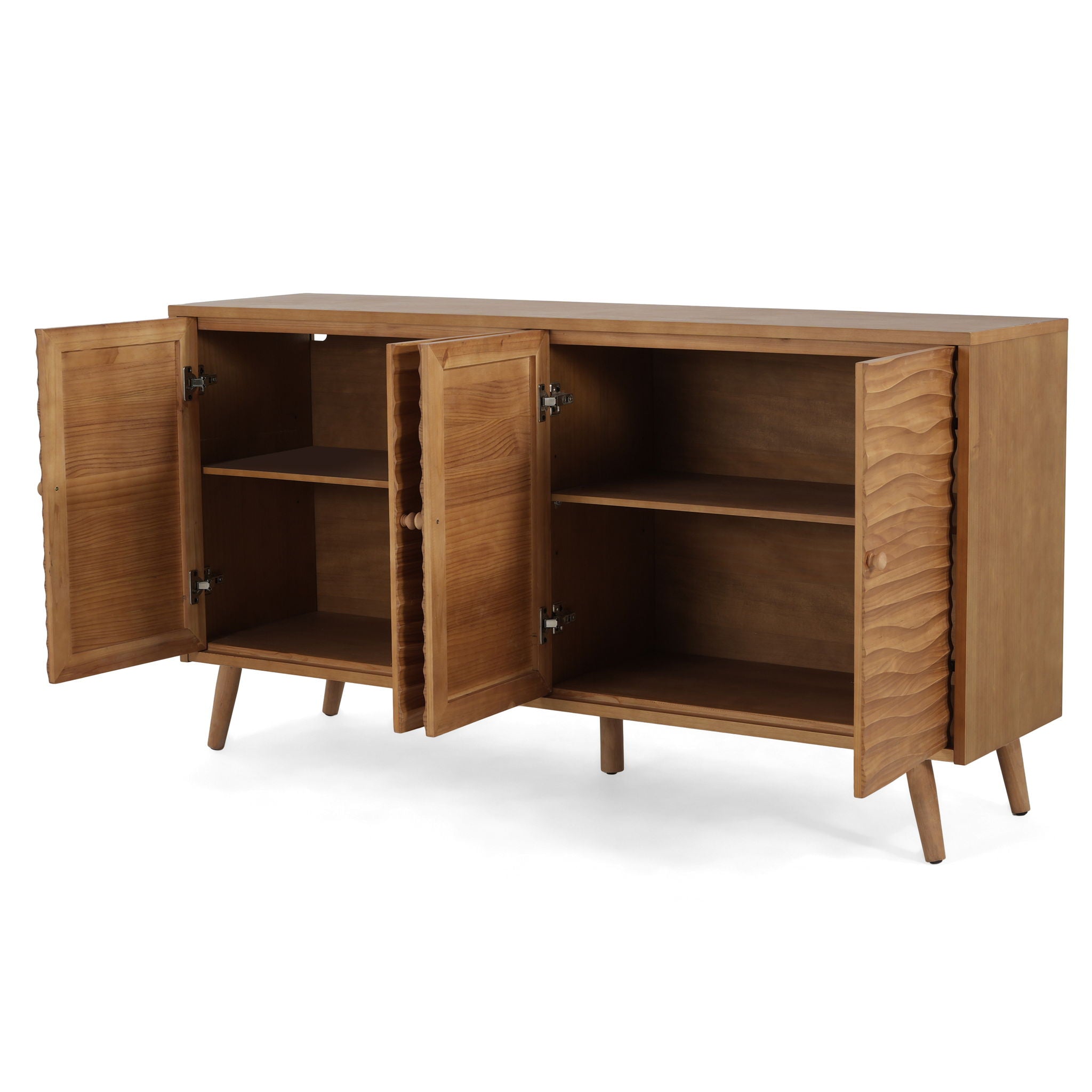 4 Door Sideboard, Wavy Pattern Doors, Adjustable Shelves - Natural