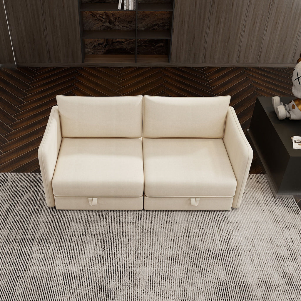 Modular Sectional Sofa With Storage, Convertible 2 Seater Sleeper Sofa - Beige