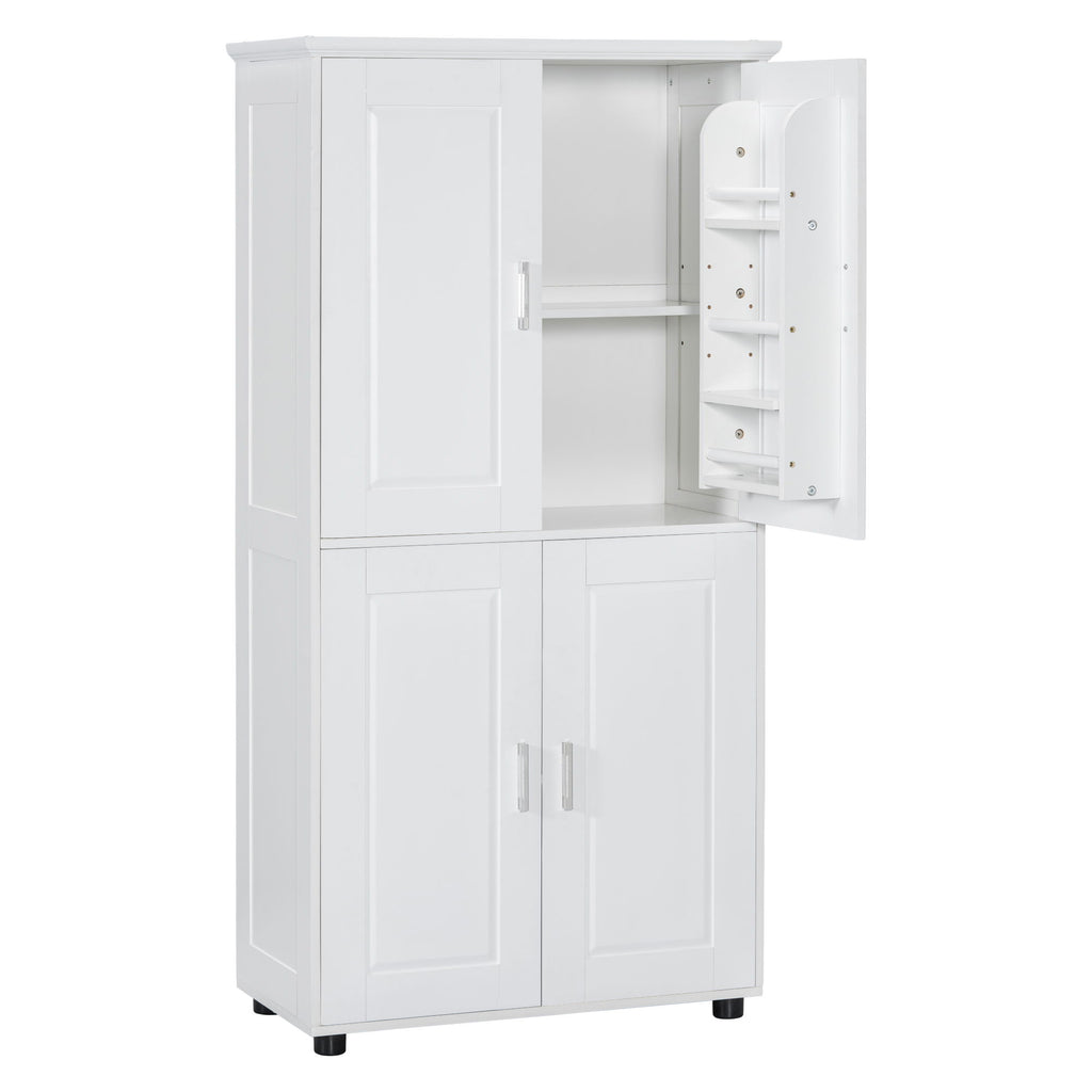 Tall And Wide Bathroom Floor Storage Cabinet With 4 Doors, Adjustable Shelves - White