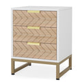 Nightstands With 3 Drawers, Zig Zag Design (Set of 2) - White / Oak