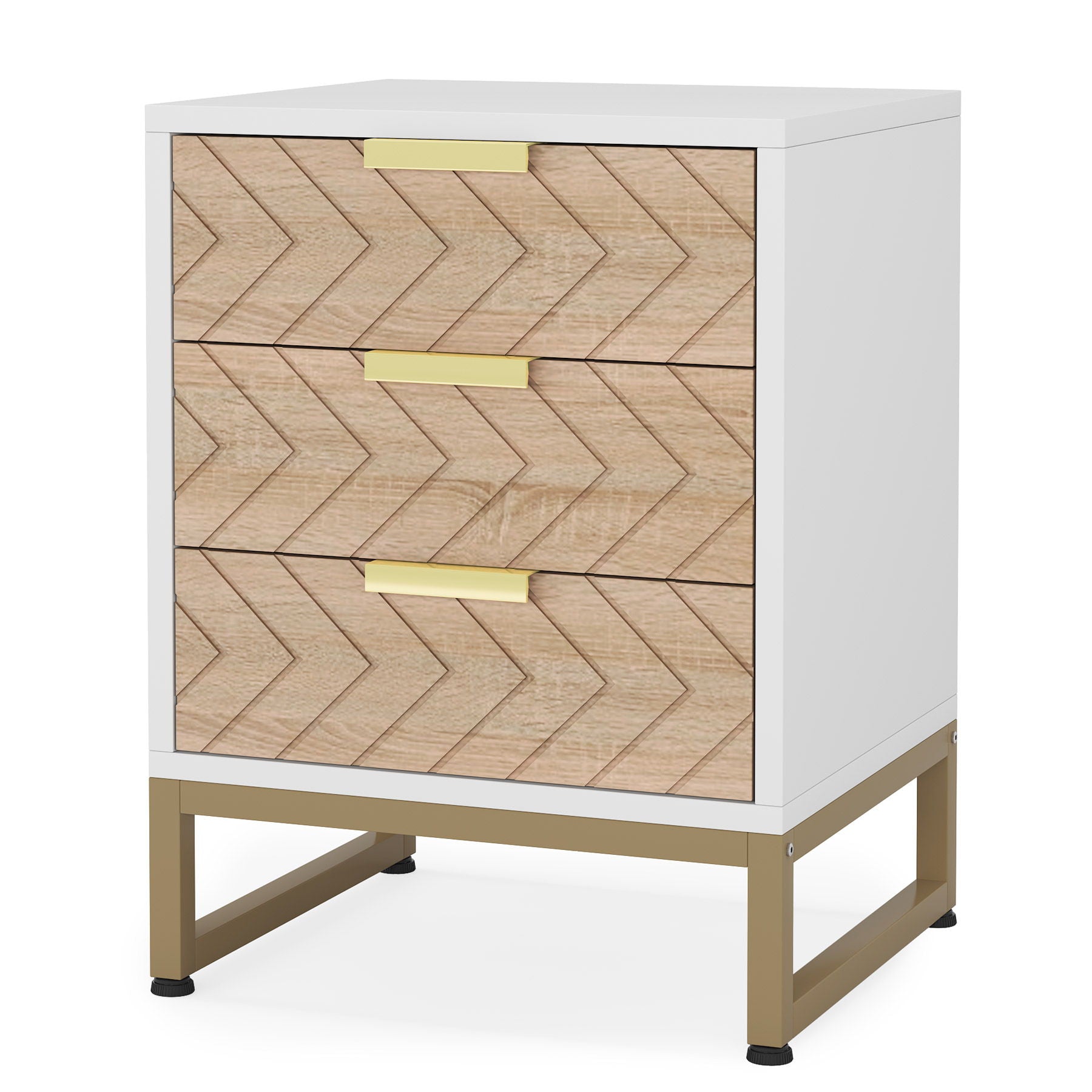 Nightstands With 3 Drawers, Zig Zag Design (Set of 2) - White / Oak