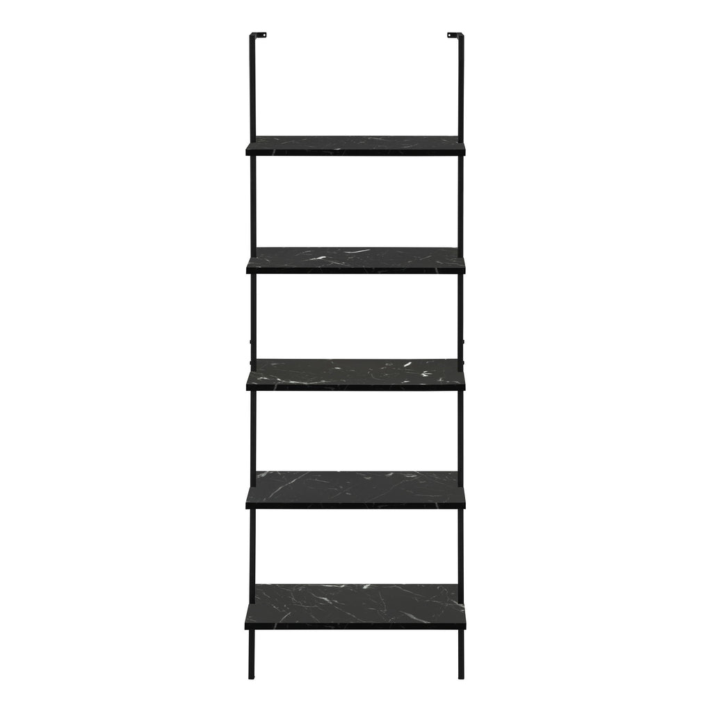 Bookshelf, Bookcase, Etagere, Ladder, 5 Tier, For Office, Marble Look Contemporary & Modern - Black