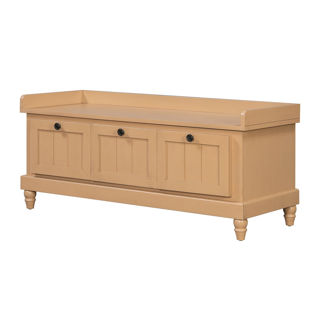 Shoe Bench With Cushion And 3 Drawers - Natural