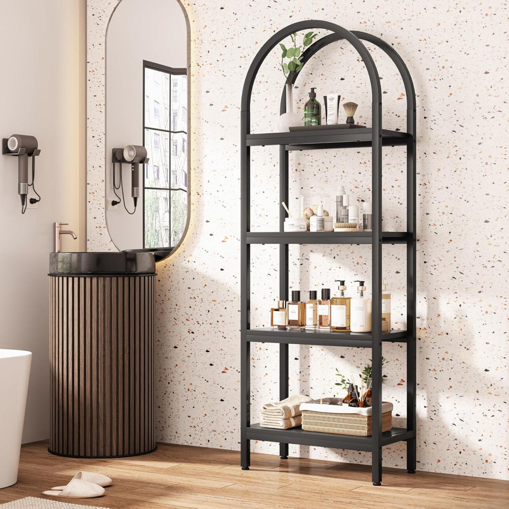 Industrial 4 Tier Open Bookshelf With Curved Top