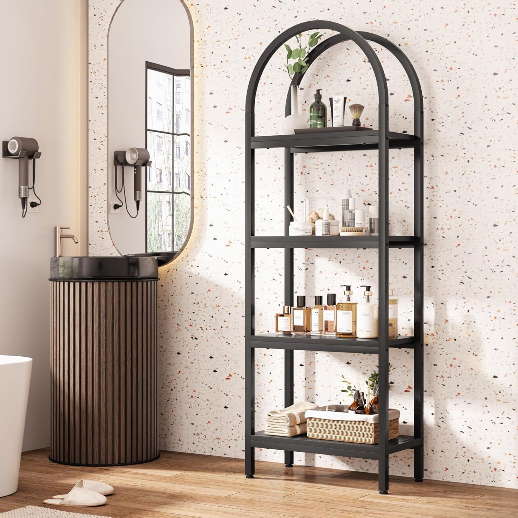 Industrial 4 Tier Open Bookshelf With Curved Top