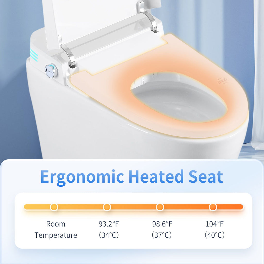 Tankless Smart Toilet With Bidet Built In, 1 Piece Bidet Toilet Seat, Auto Flush, Auto Open / Close, Heated Seat, Warm Water And Dry, Adjustable Temp, Remote Control Side Know - White