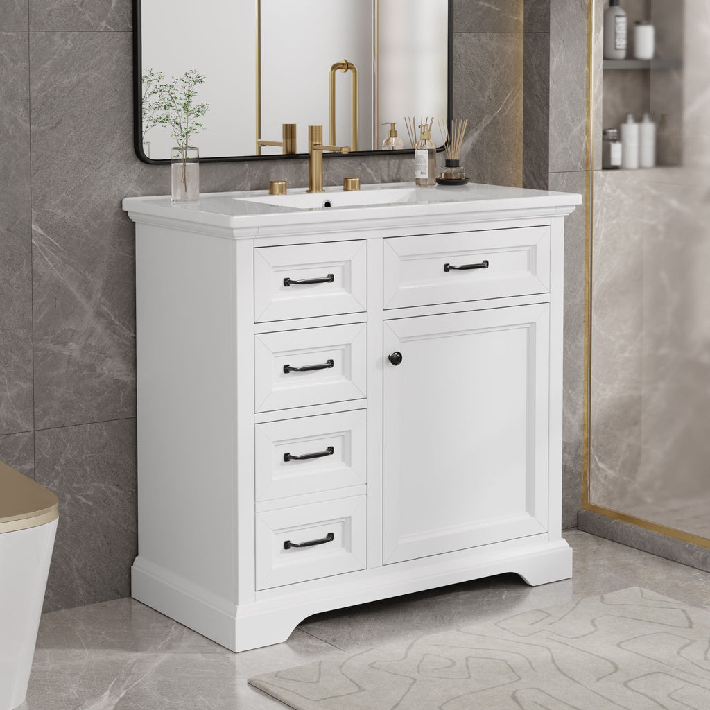 Modern Bathroom Vanity With Sink Top, 4 Drawers And 1 Soft-Close Door