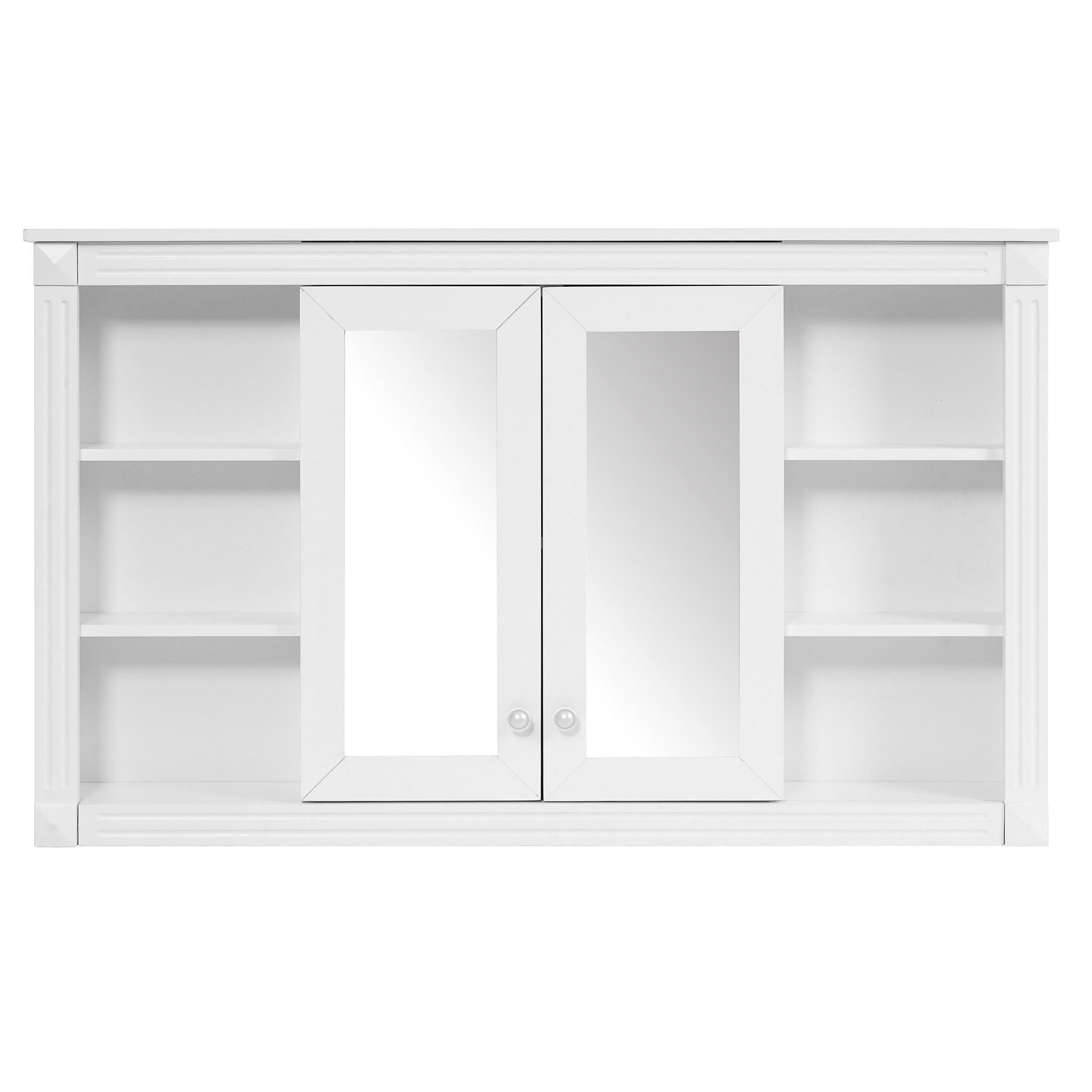 Wall-Mounted Mirror Cabinet With Adjustable Shelf And Open Shelves