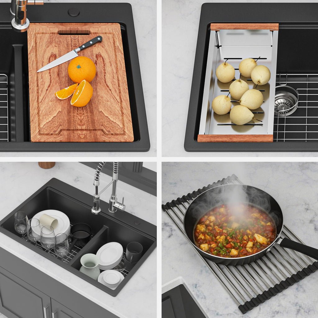 Quartz Kitchen Sink, Double Bowl Undermount Workstation