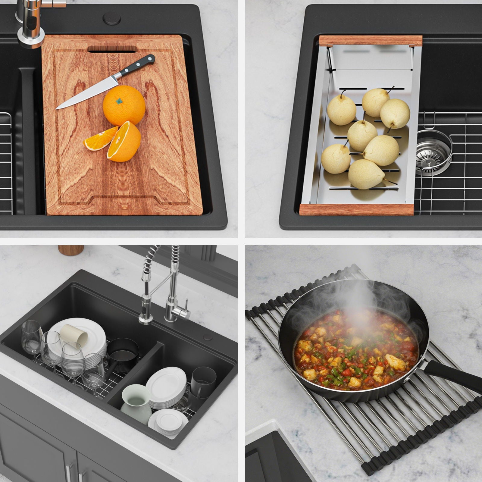 Quartz Kitchen Sink, Double Bowl Undermount Workstation