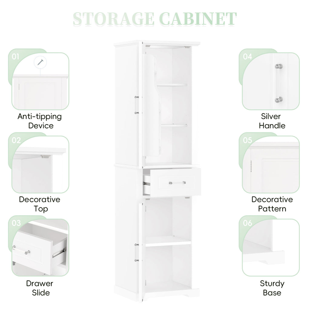 Tall Freestanding Bathroom Storage Cabinet With Adjustable Shelf, 2 Door Design