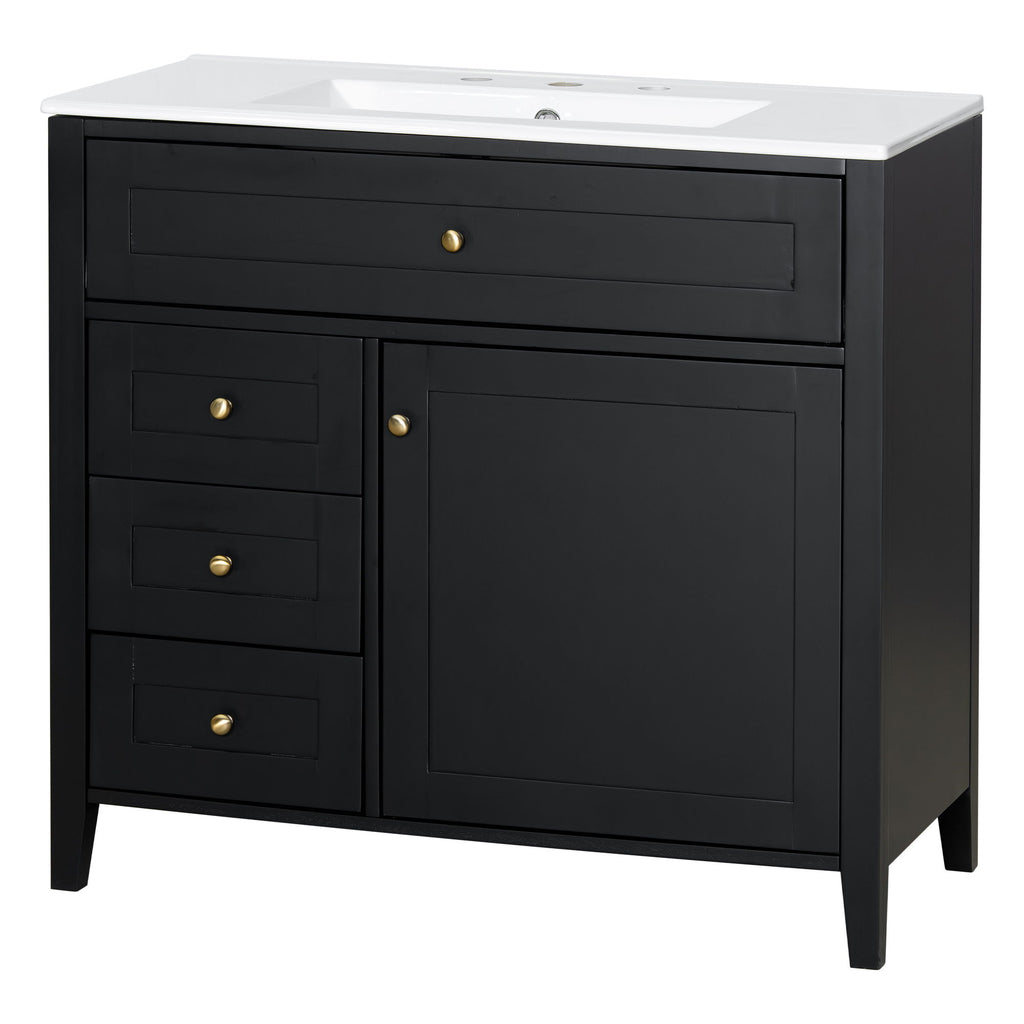Bathroom Vanity With Sink, 3 Drawers & Cabinet With Adjustable Shelves