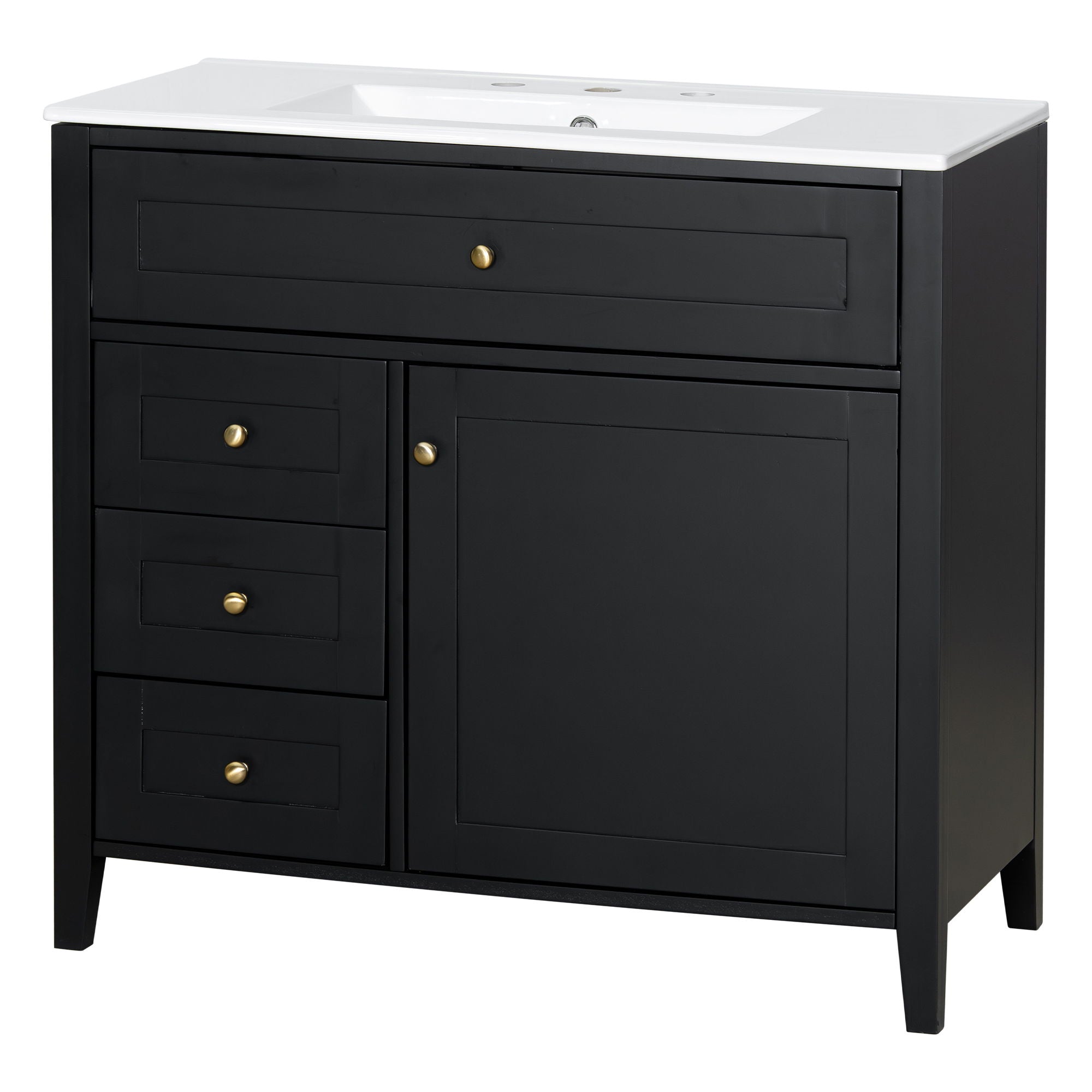 Bathroom Vanity With Sink, 3 Drawers & Cabinet With Adjustable Shelves