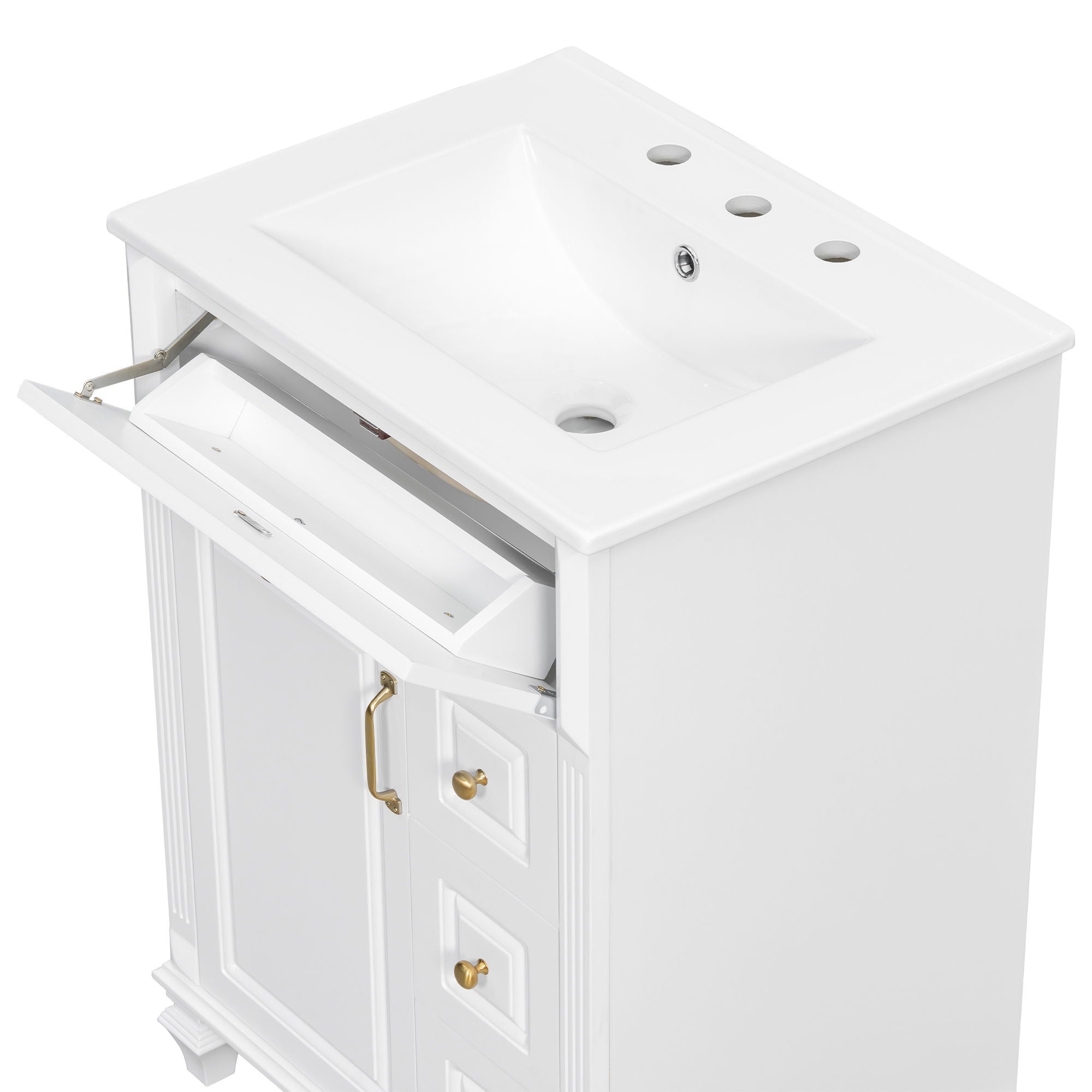 Freestanding Bathroom Vanity With Sink, 3 Drawers & Flip-Out Drawer