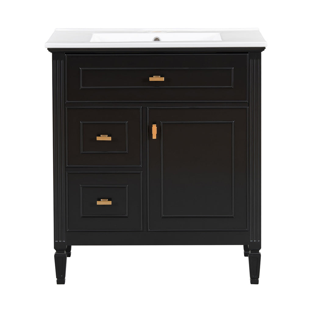 Modern Bathroom Vanity With Sink, 1 Flip Drawer And 2 Drawers, Adjustable Shelf