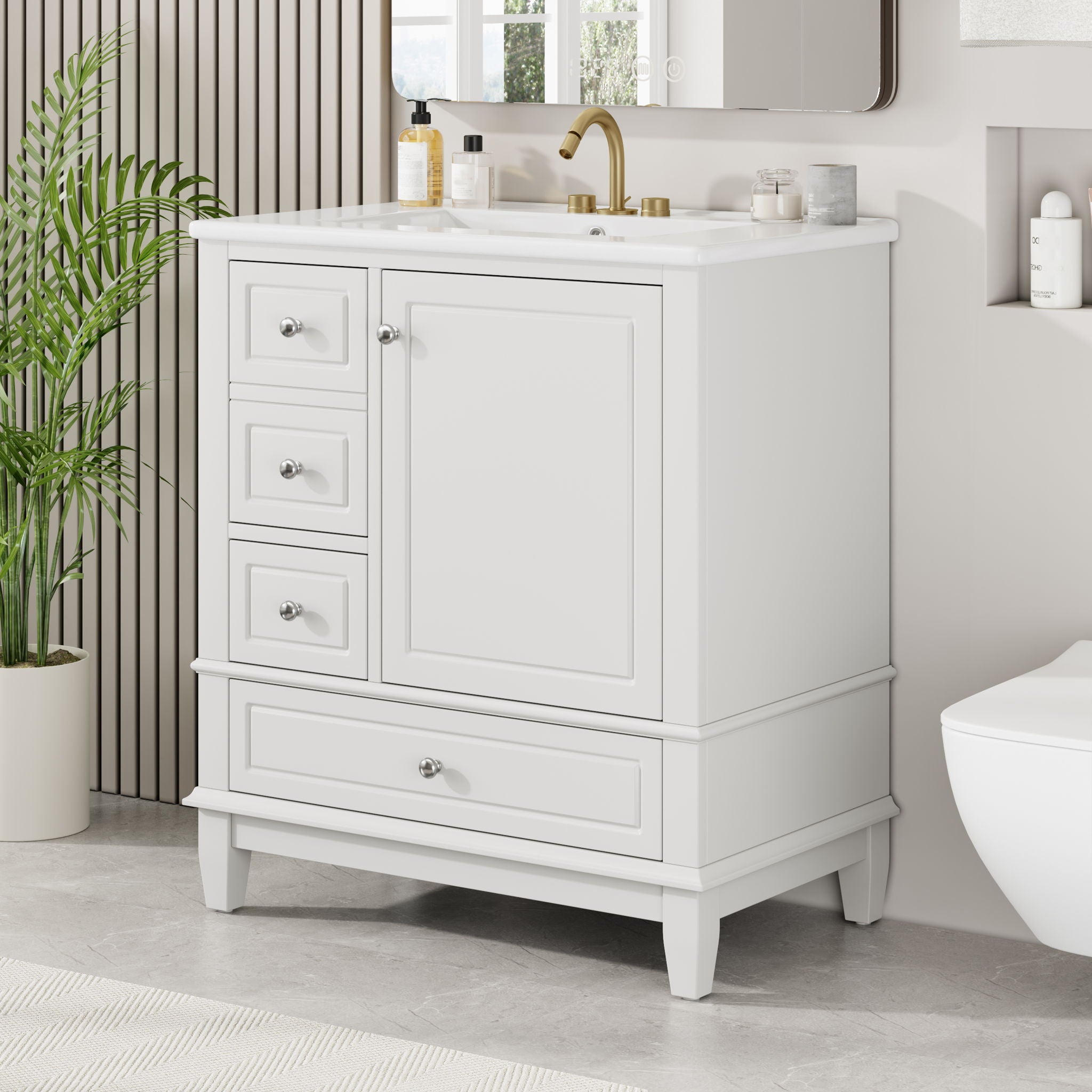 Freestanding Bathroom Vanity With Sink, Soft Close Door, 3 Drawers