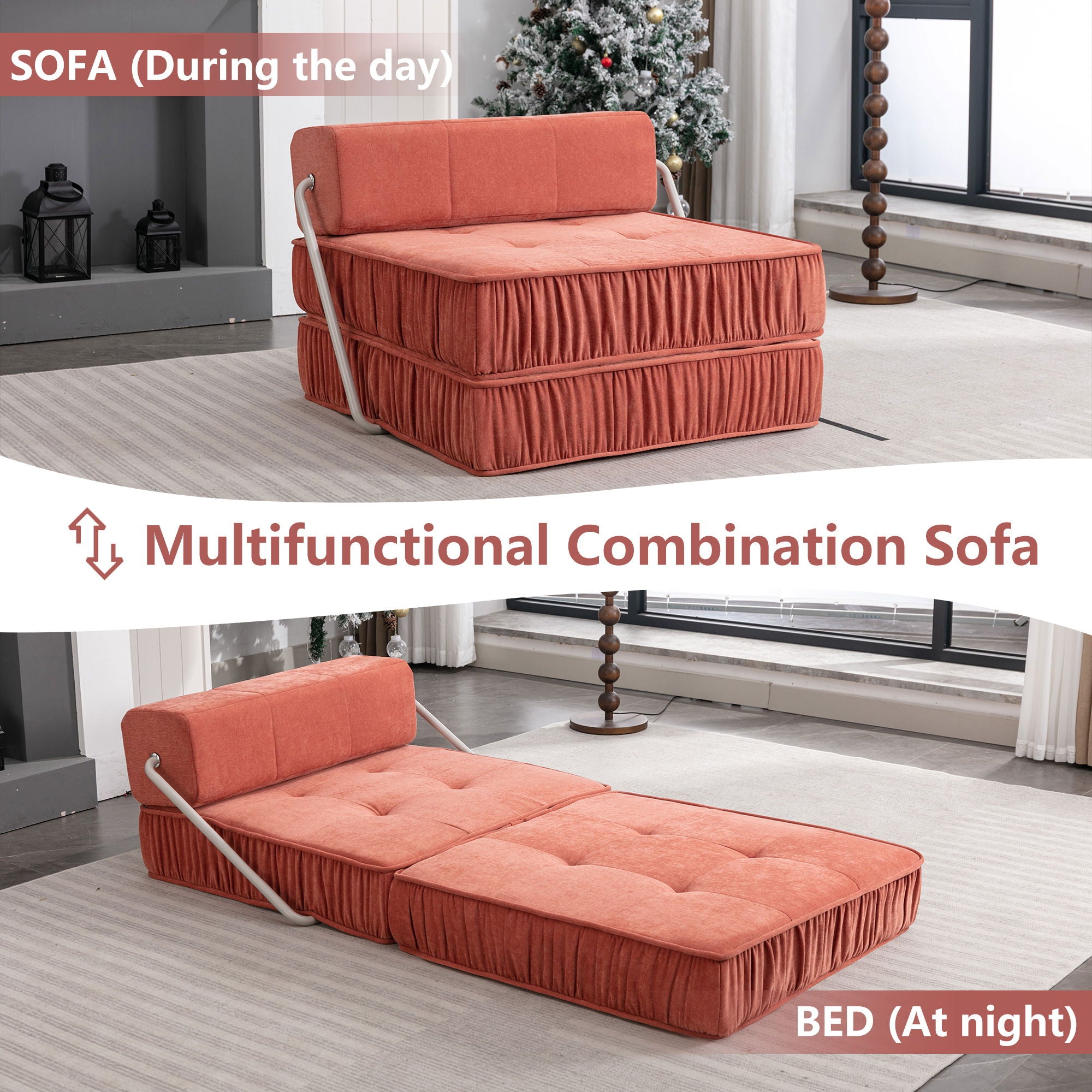 Folding Sofa With Removable Back Cushion, Convertible Futon Sleeper Chair