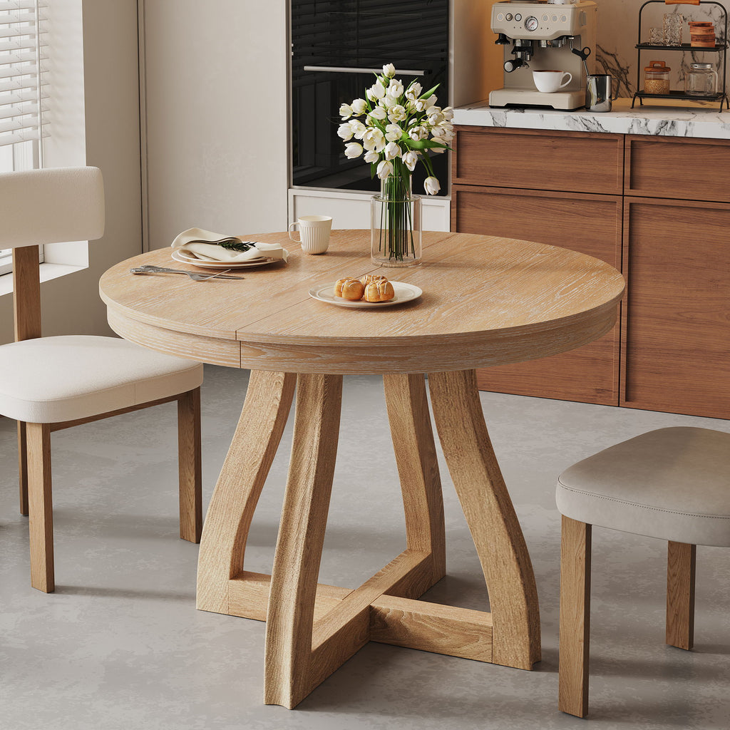 Round Extendable Dining Tabl, Middle Leaf, Curved Legs