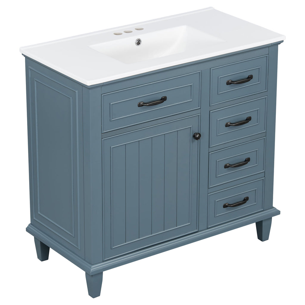 Modern Bathroom Vanity With Sink Top, Flip Drawers, Adjustable Shelf
