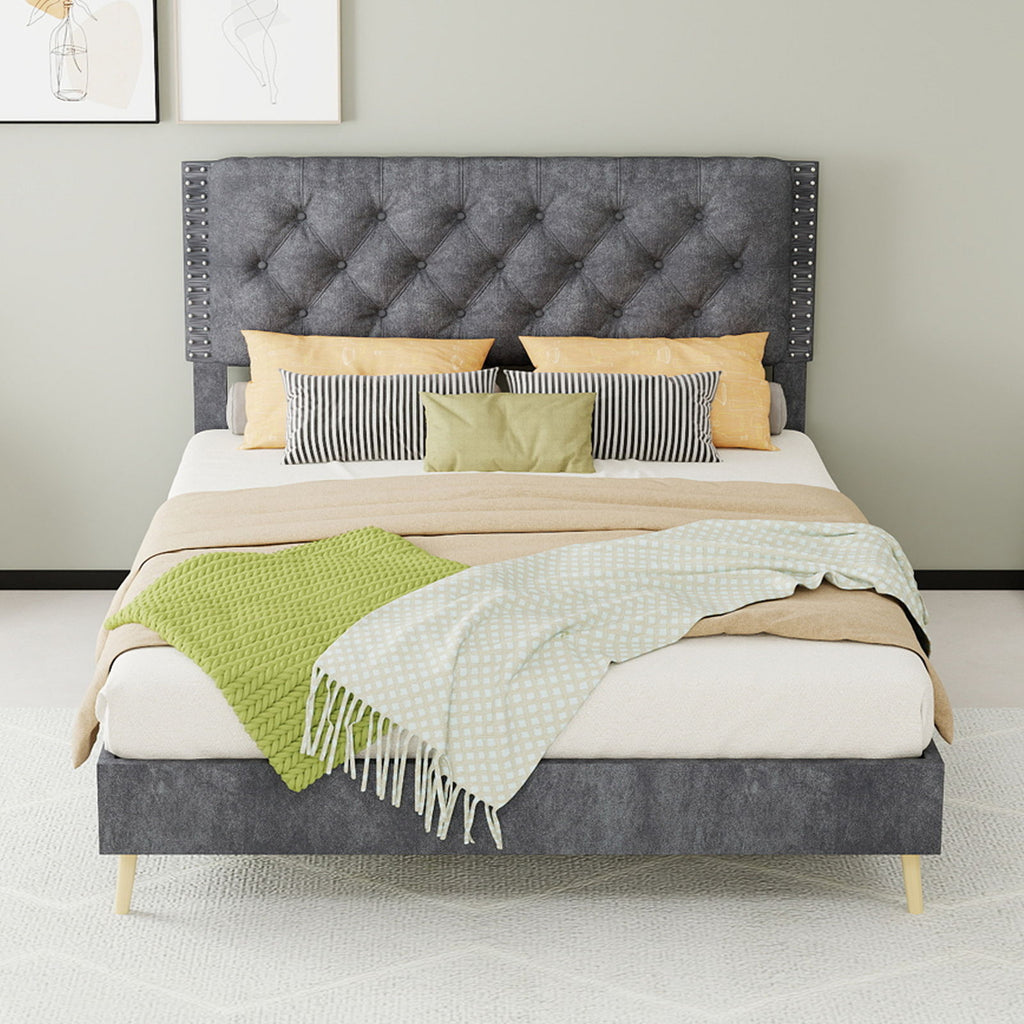 Upholstered Bed With Tufted Headboard