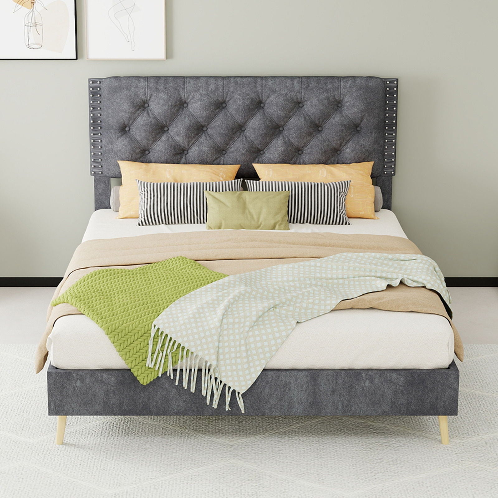 Upholstered Bed With Tufted Headboard