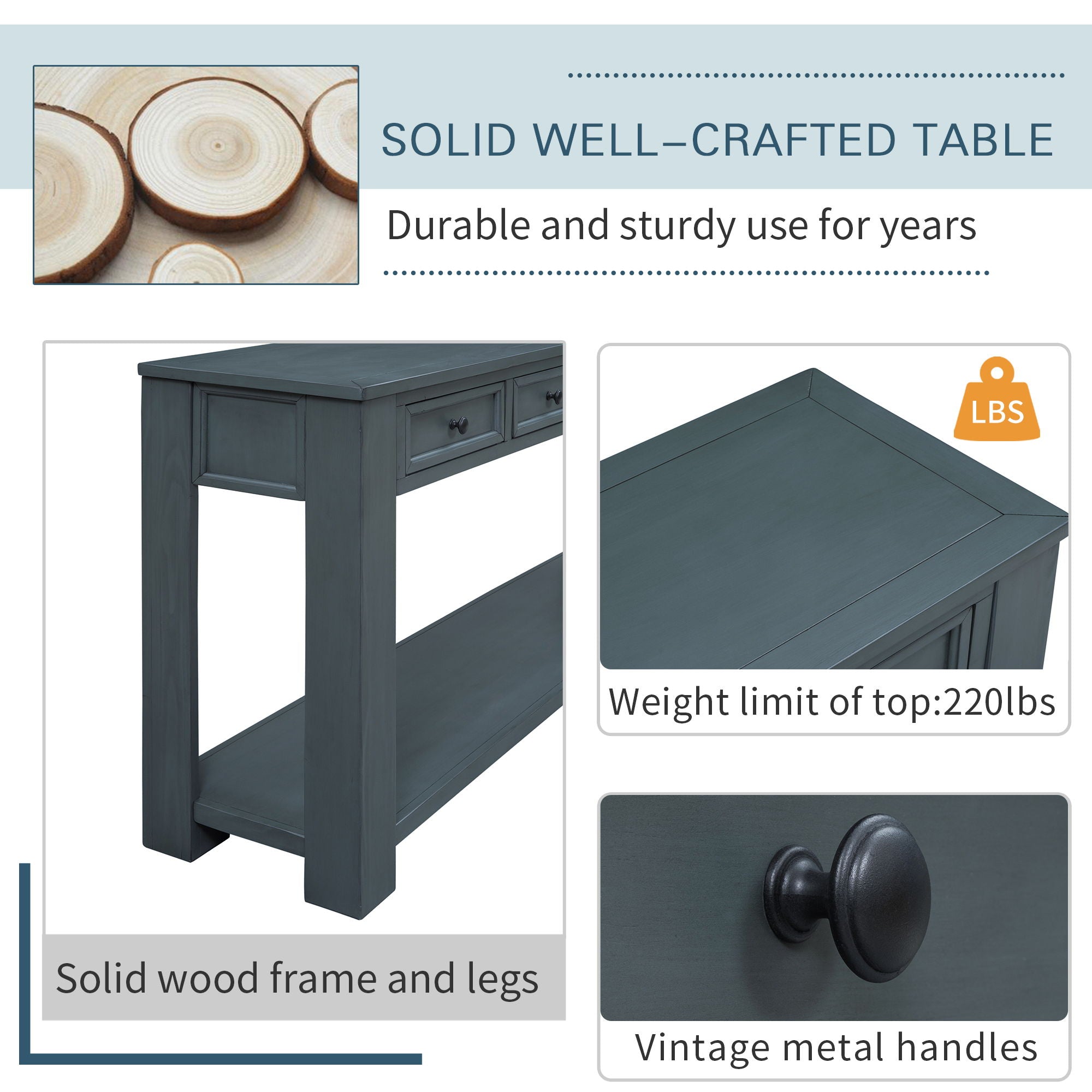 Hearth & Haven Clara - Console Table With Storage Drawers And Bottom Shelf