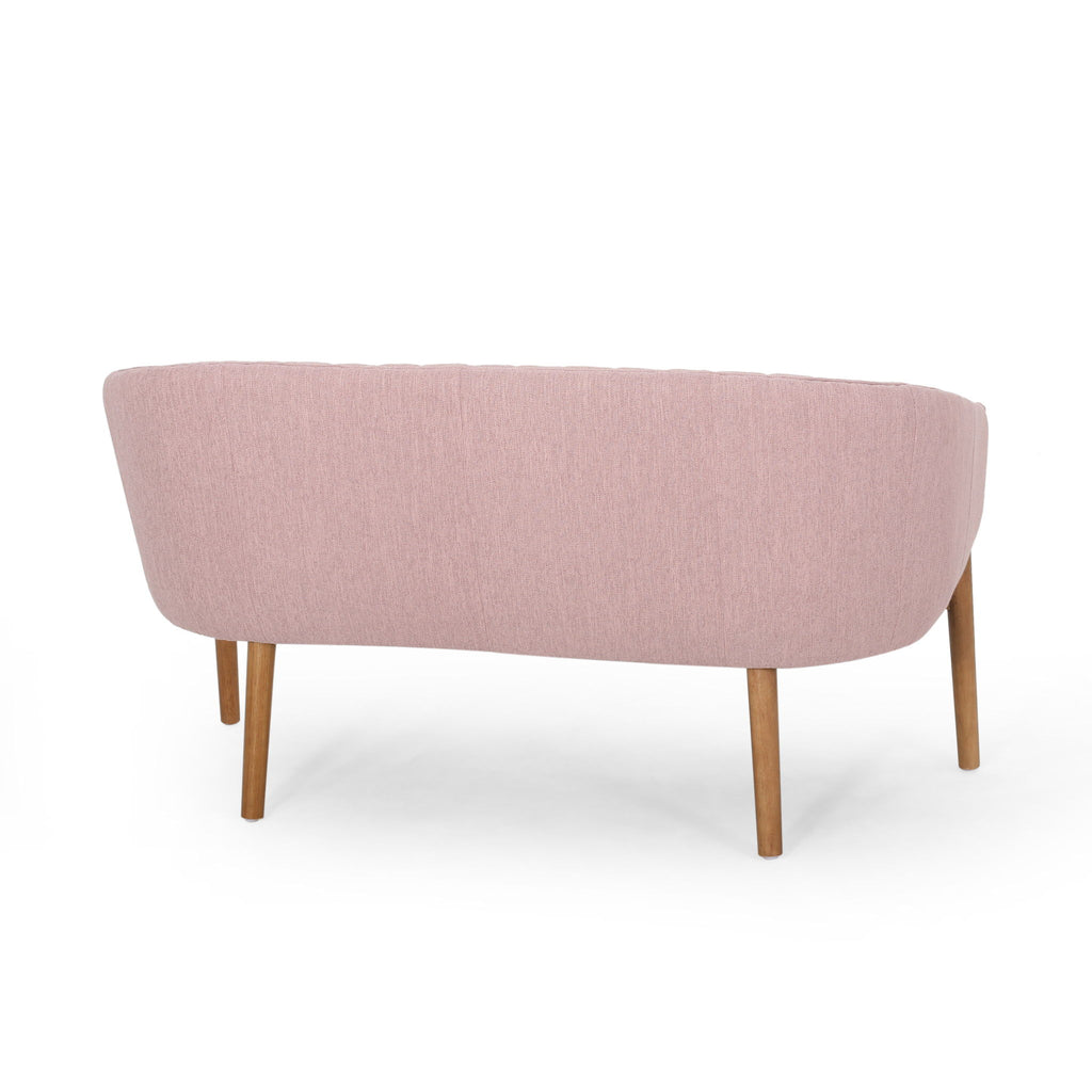 Mid Century Modern Loveseat With Channel Stitched Backrest