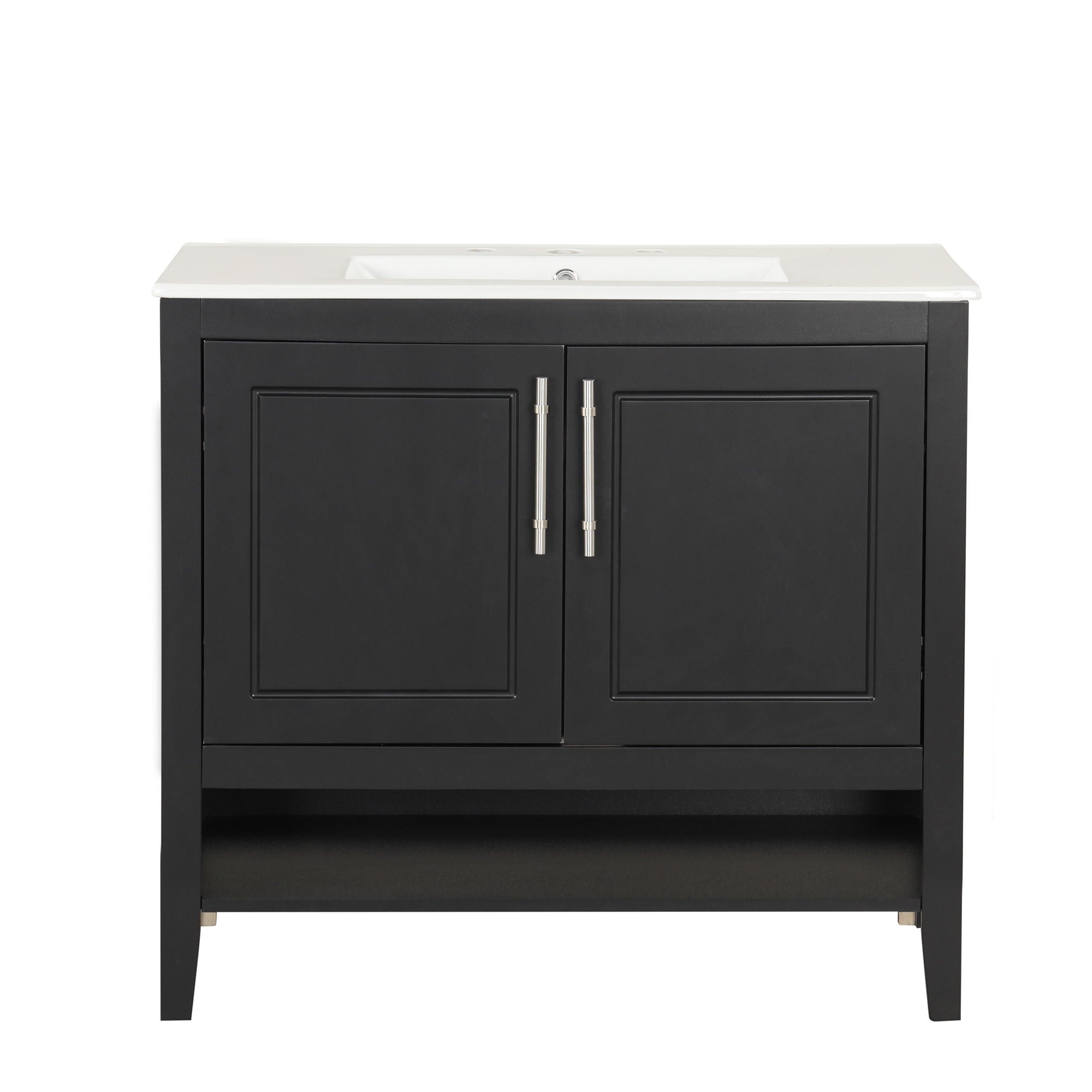 36" Bathroom Vanity With Sink, Frame Cabinet With Doors And Drawers - Black