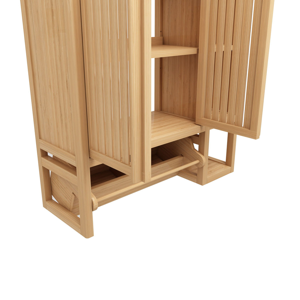 Elegant Bamboo Wall Mounted Bathroom Cabinet With Storage For Toiletries And Towels - Neutral