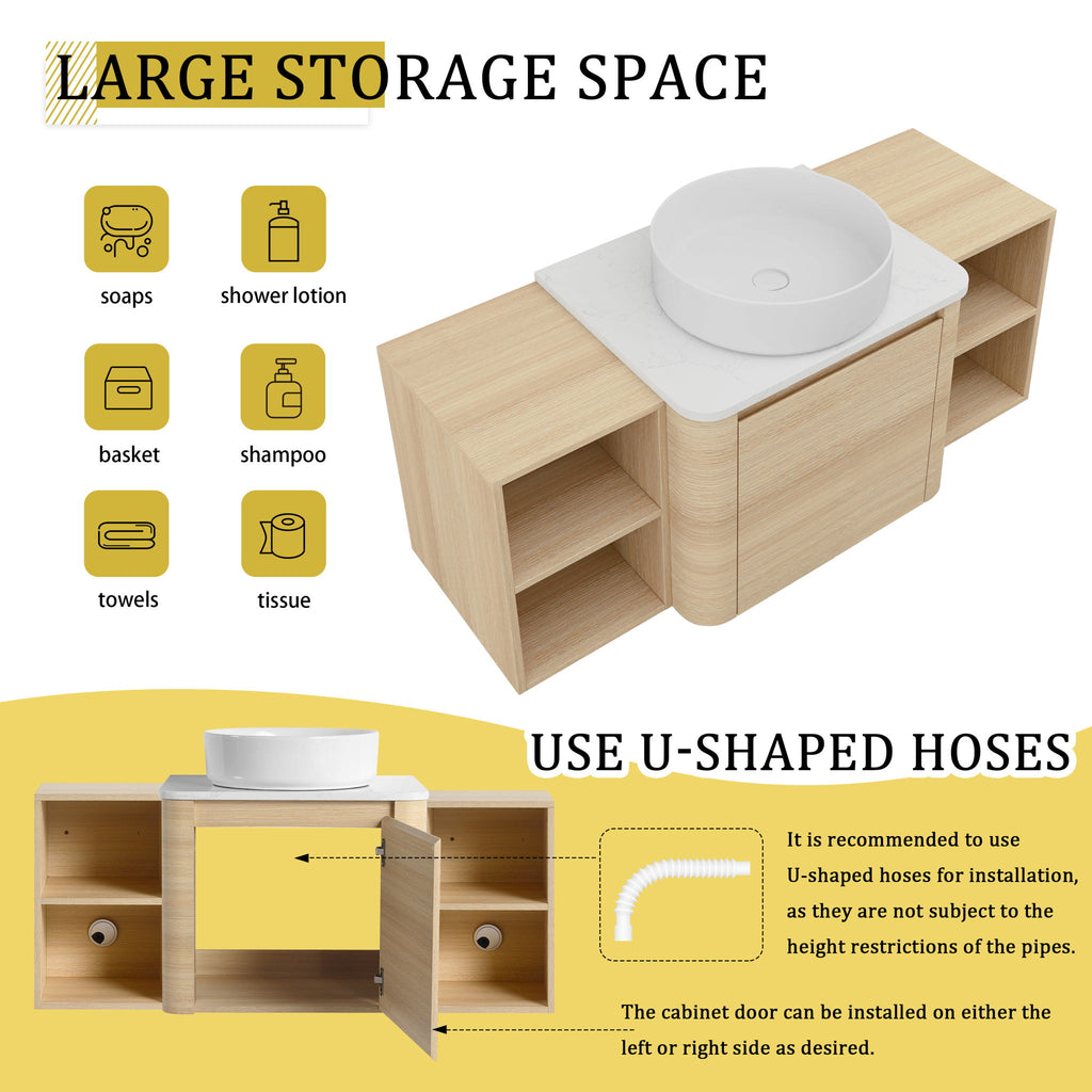 Mounted Bathroom Vanity With Art Sink, 2 Storage Shelves, Soft Close Door