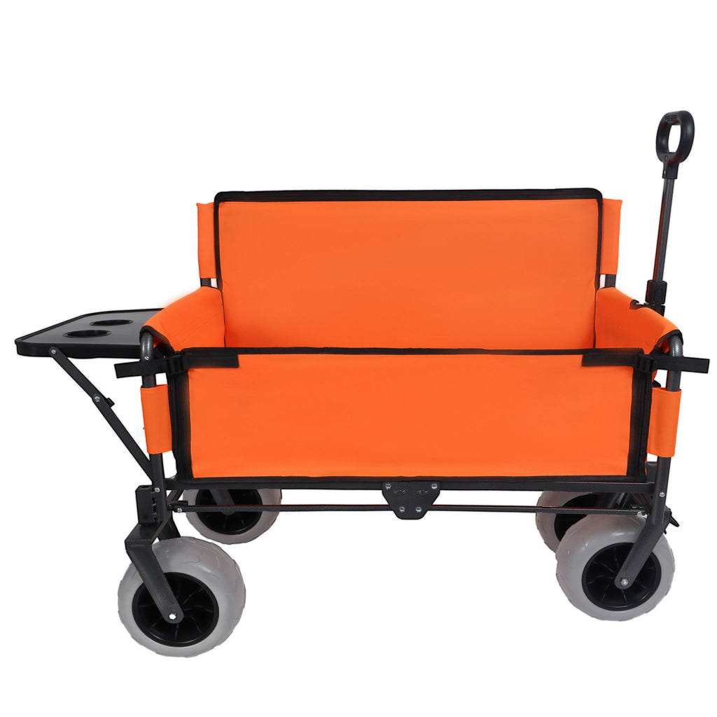 3 In 1 Folding Wagon With Bench Seat & Rear Mounted Tabletop - Orange