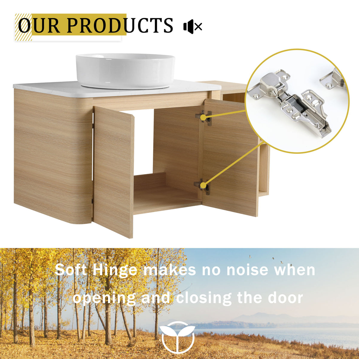 Mounted Bathroom Vanity With Art Sink, Storage Shelves, Soft Close Door