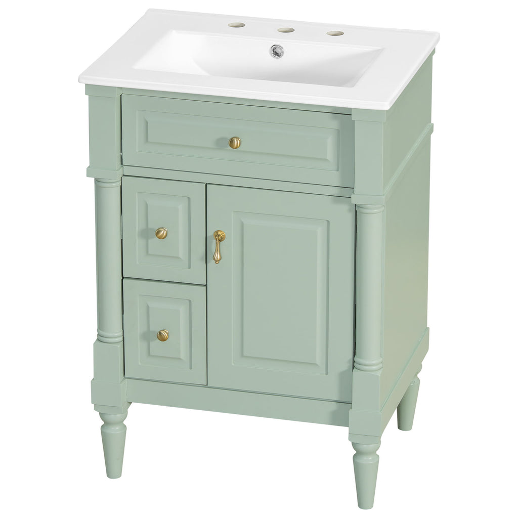 Freestanding Bathroom Vanity With Sink, Adjustable Shelf & Flip Drawer