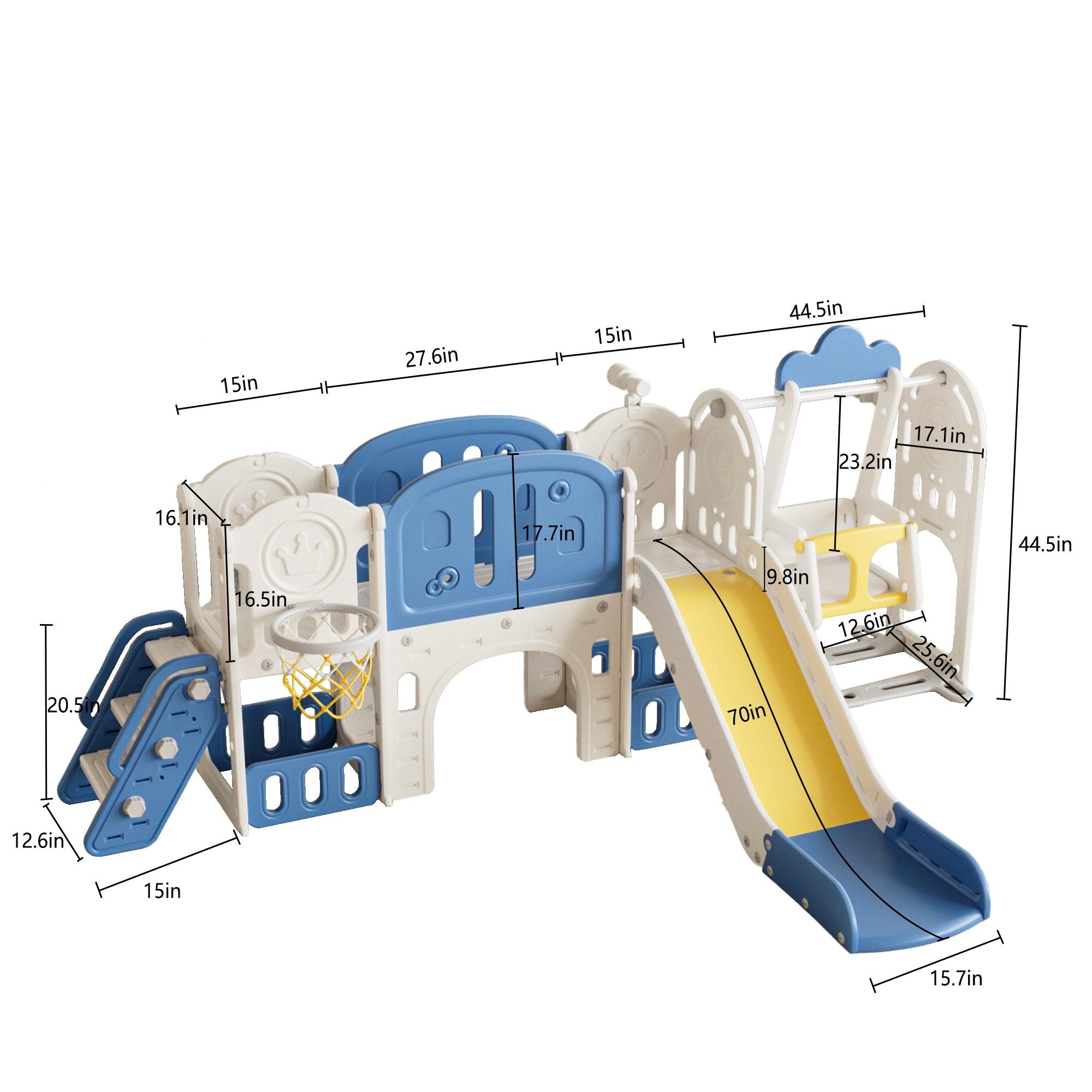 Oddler Slide Kids Slide For Toddlers, Playground With Basketball Hoop, Extra Long Aisle, Strong Swing - Blue / Yellow