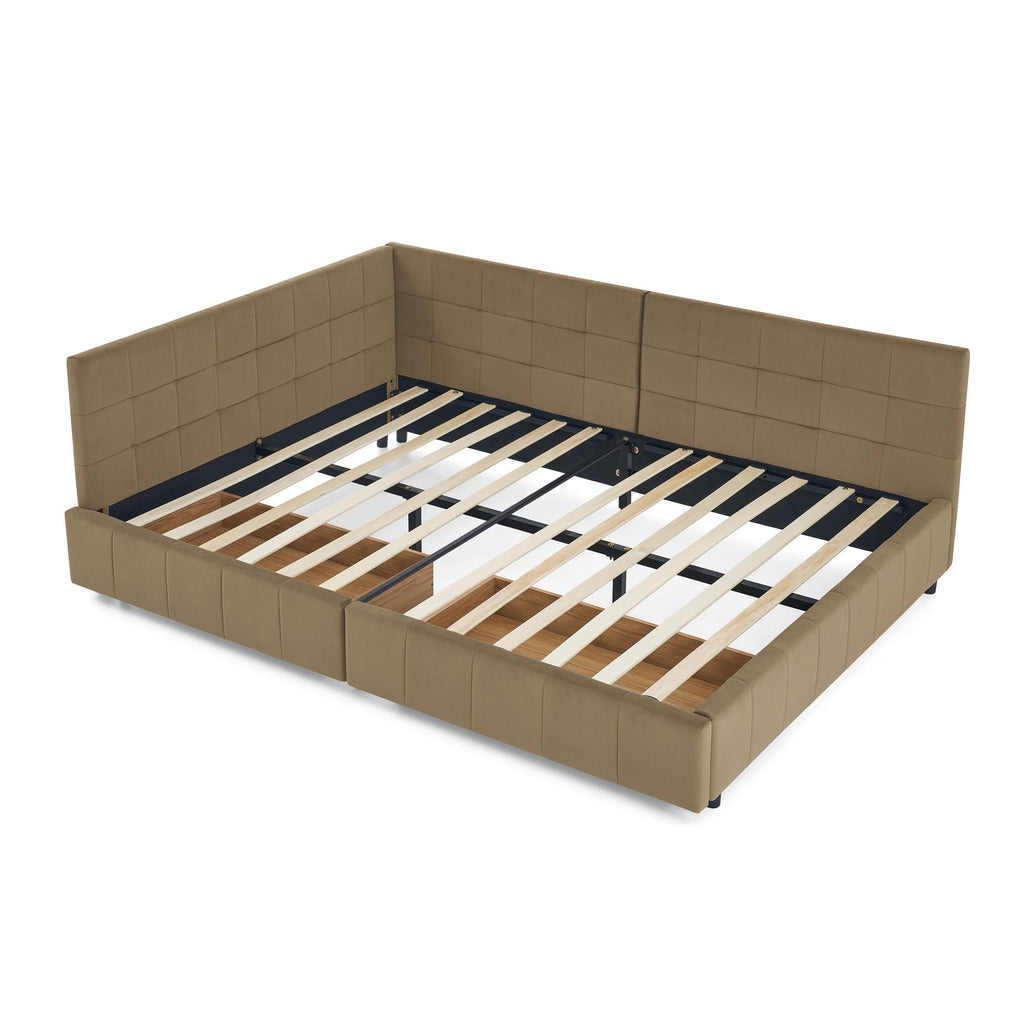 Storage Upholstered Tufted Bed Frame With Backrest And Armrests