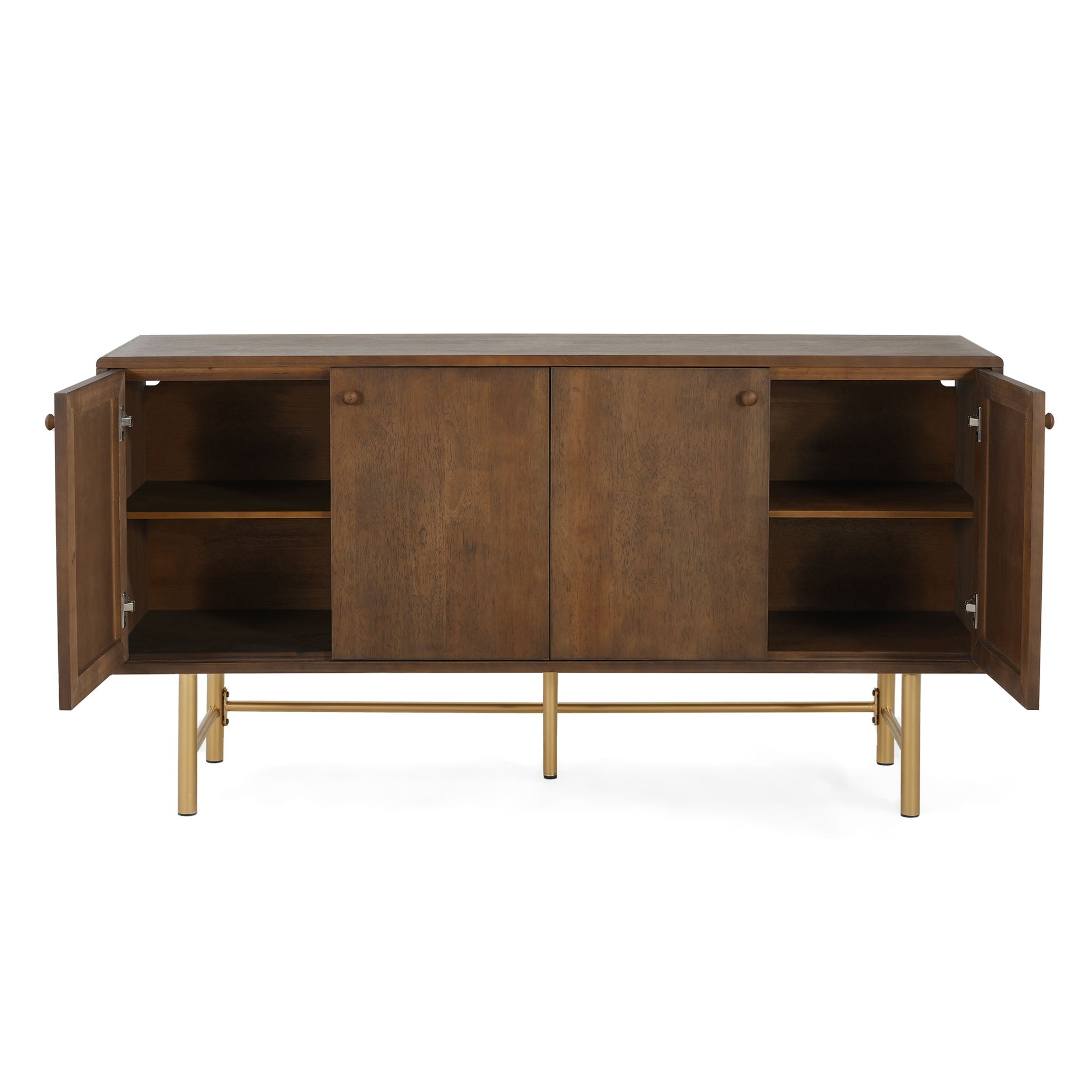 Modern Scandinavian 4 Door Sideboard, Storage Cabinet With Adjustable Shelves - Gold / Walnut