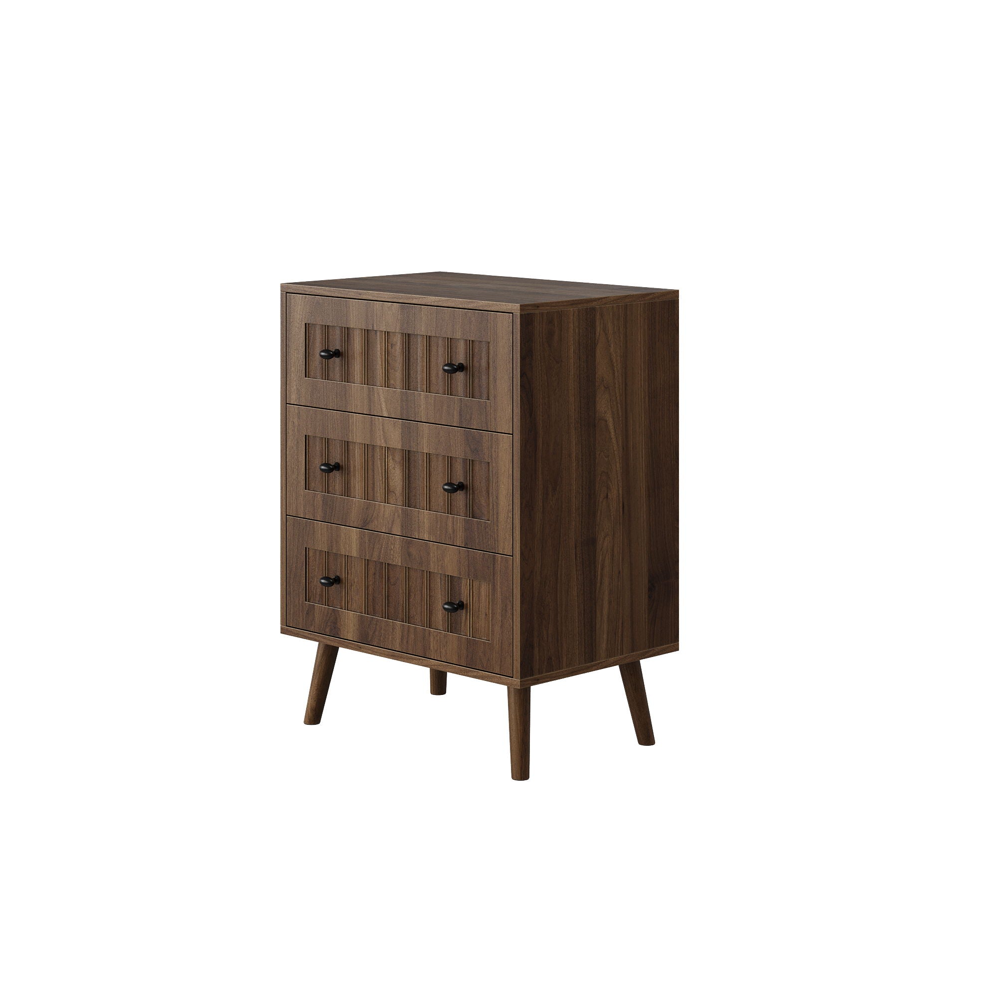 3 Drawer Dresser, Storage Cabinet With Vertical Grooves For Bedroom - Walnut